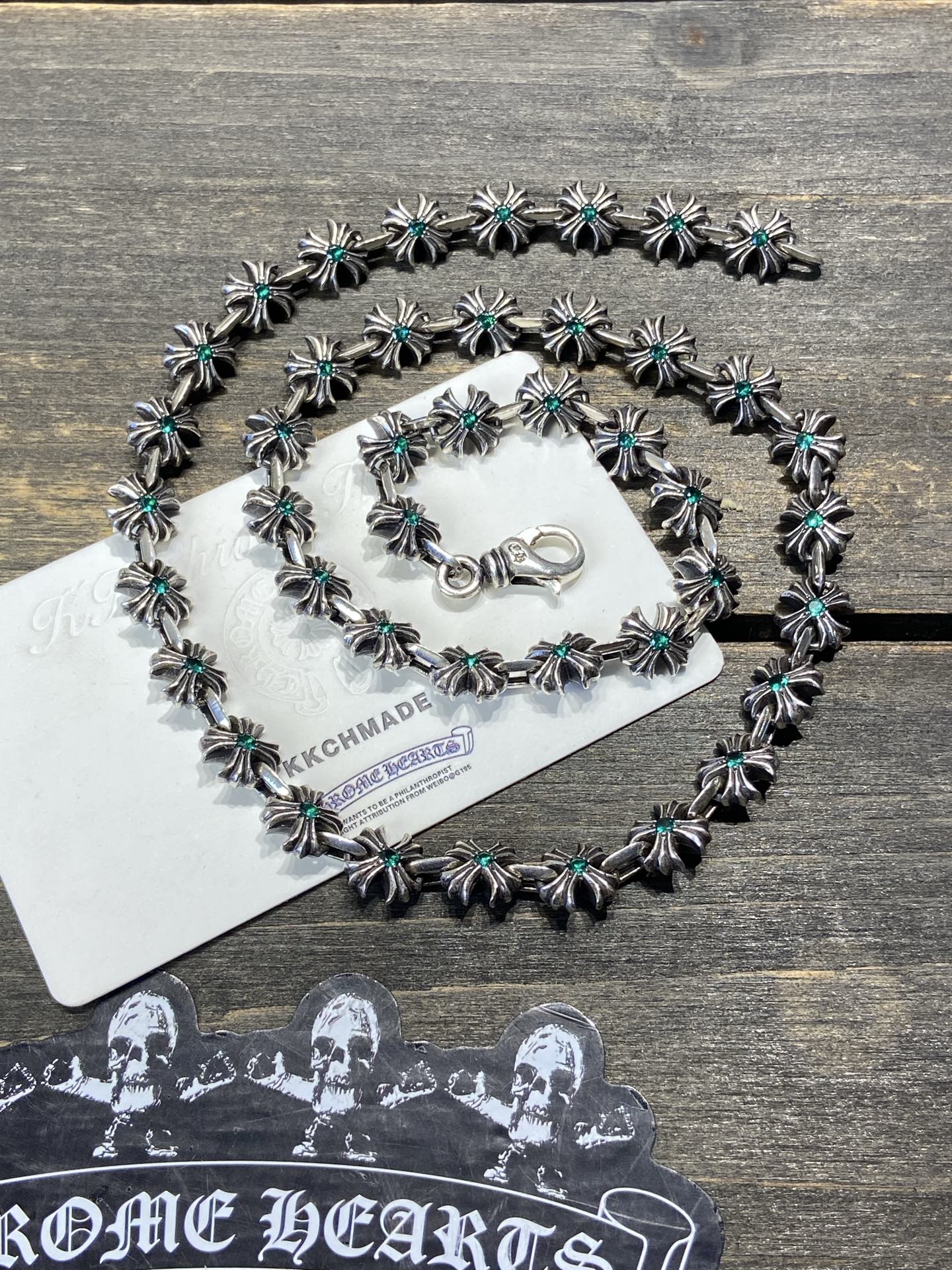 Custom-made CH PLUS Lobster Necklace with Green Diamond Inlay - Exclusive, Extremely Rare Item