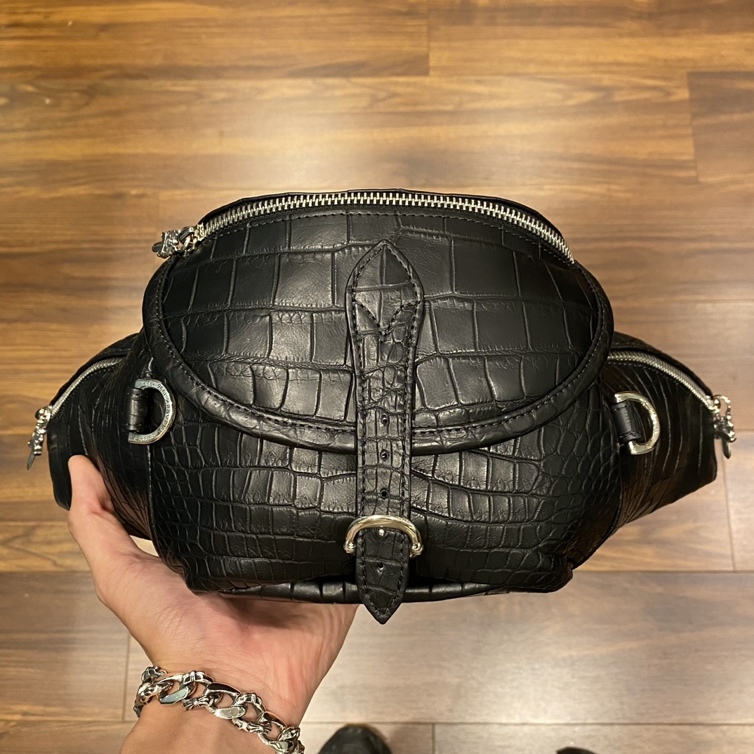 Chrome Hearts Large Saltwater Crocodile Waist BagCustom-made by a discerning customer who has bought from numerous boutiques both domestically and internationally.Perfect delivery. Pure handmade saltwater crocodile leather. Each bag requires four s