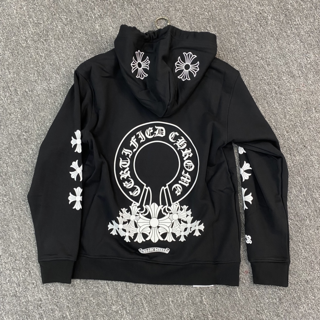 Chrome Hearts Limited Edition Cross-Patterned HoodieMade with 42-count 380g pure cotton fabric, featuring imported ink printing for a three-dimensional effect. Complex colors and high cost ensure perfect production and quality!Sizes: M L XL XXL