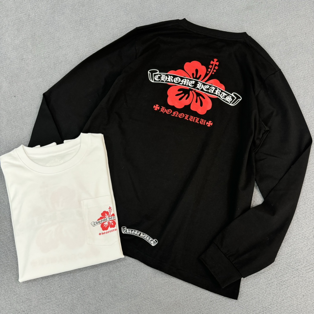 Chrome Hearts' latest Hawaiian limited edition long-sleeved shirtMade of 280g pure cotton, with imported ink and gold glitter printing for a three-dimensional effect. Custom-made to perfection, distinct from mainstream market products.Sizes: S, M