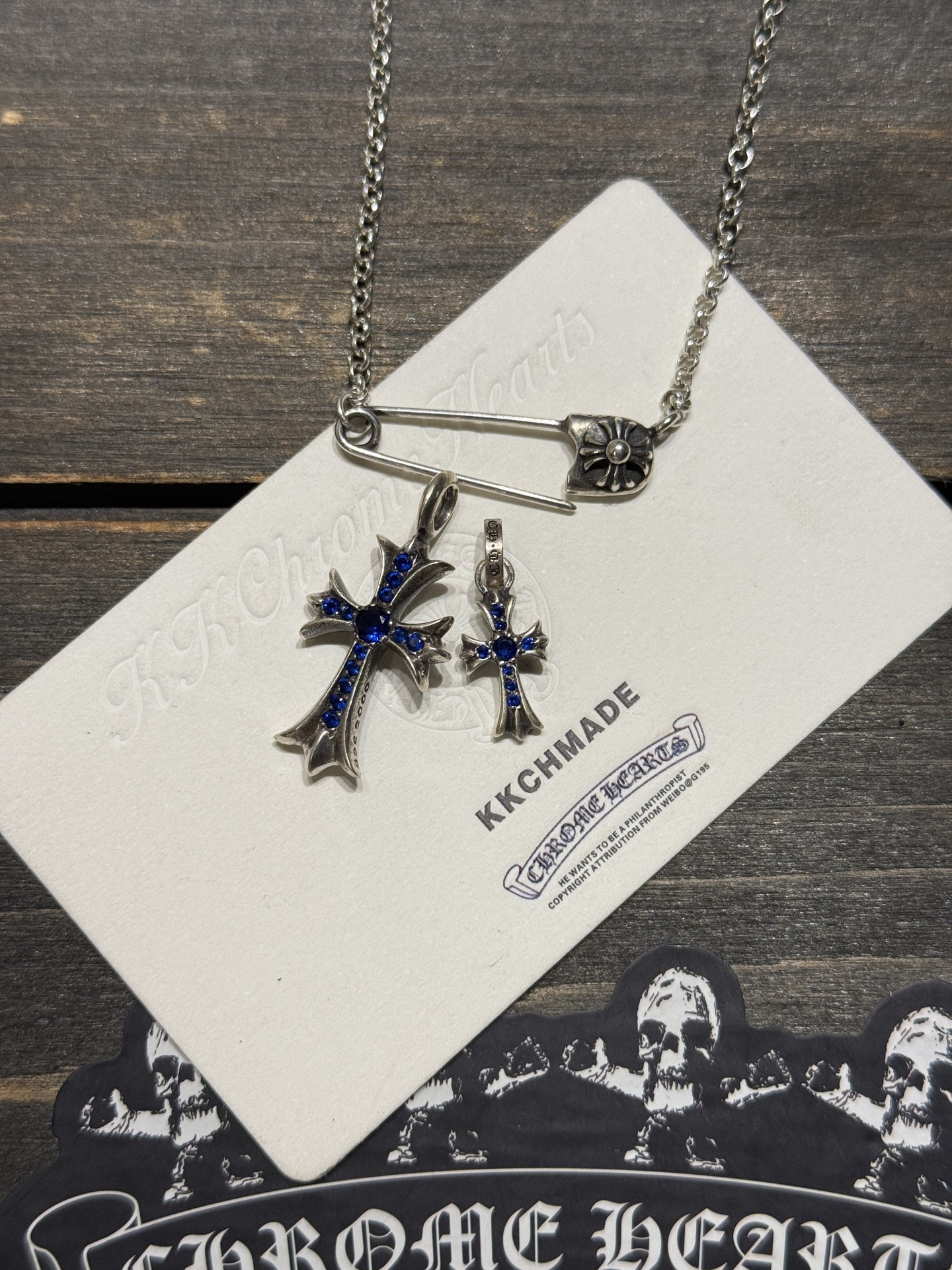 925 Sterling Silver, Blue Diamond Double Cross Inlay, Top-Tier Setting and Engraving Details – Outshines All Others on the Market, the Best in China, Bar None