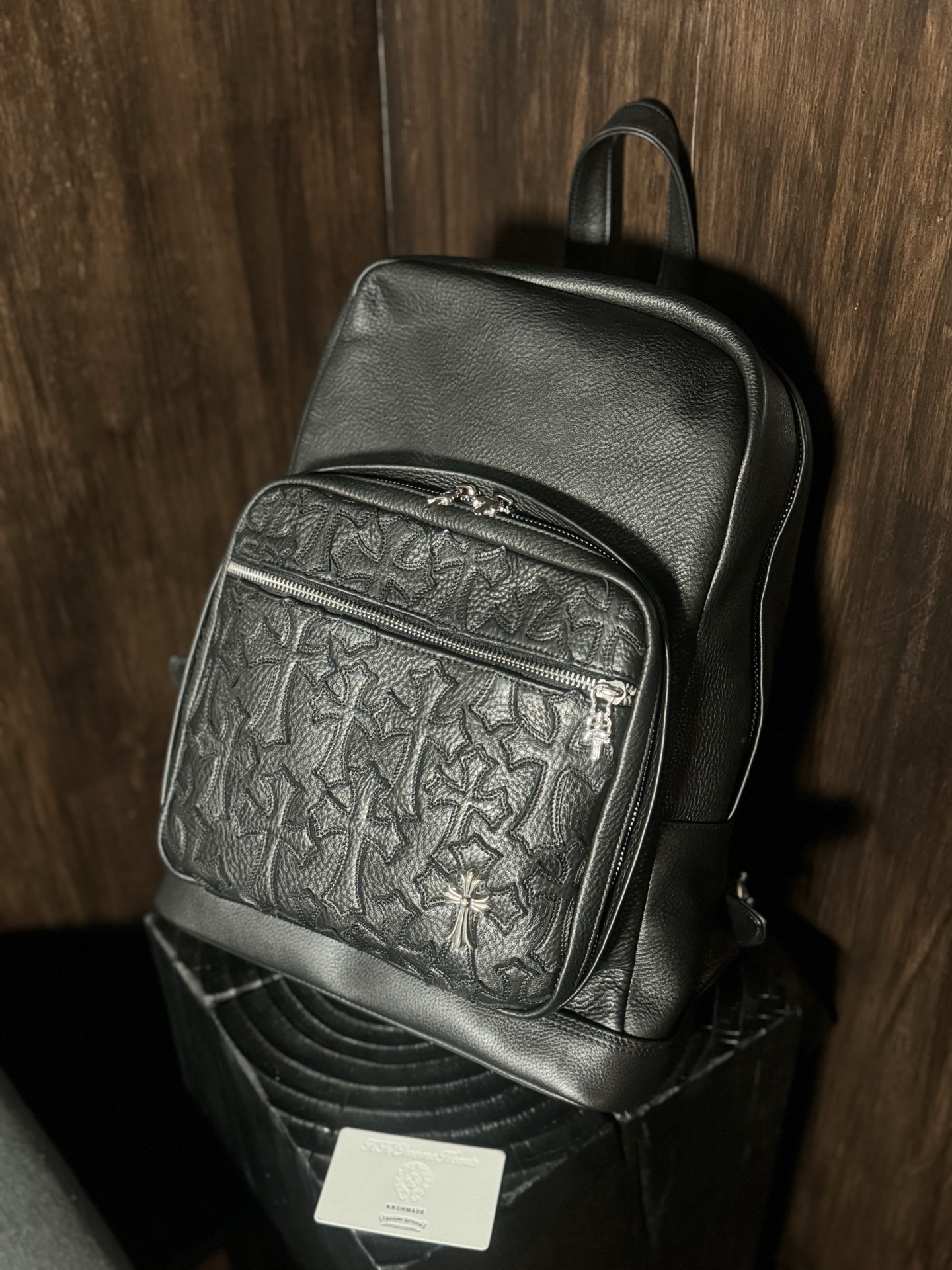 Custom-ordered CH 7th Grade BackpackOriginal South American calfskin leather/sword jacquard liningFully 925 sterling silver hardware. Handcrafted and custom-made.