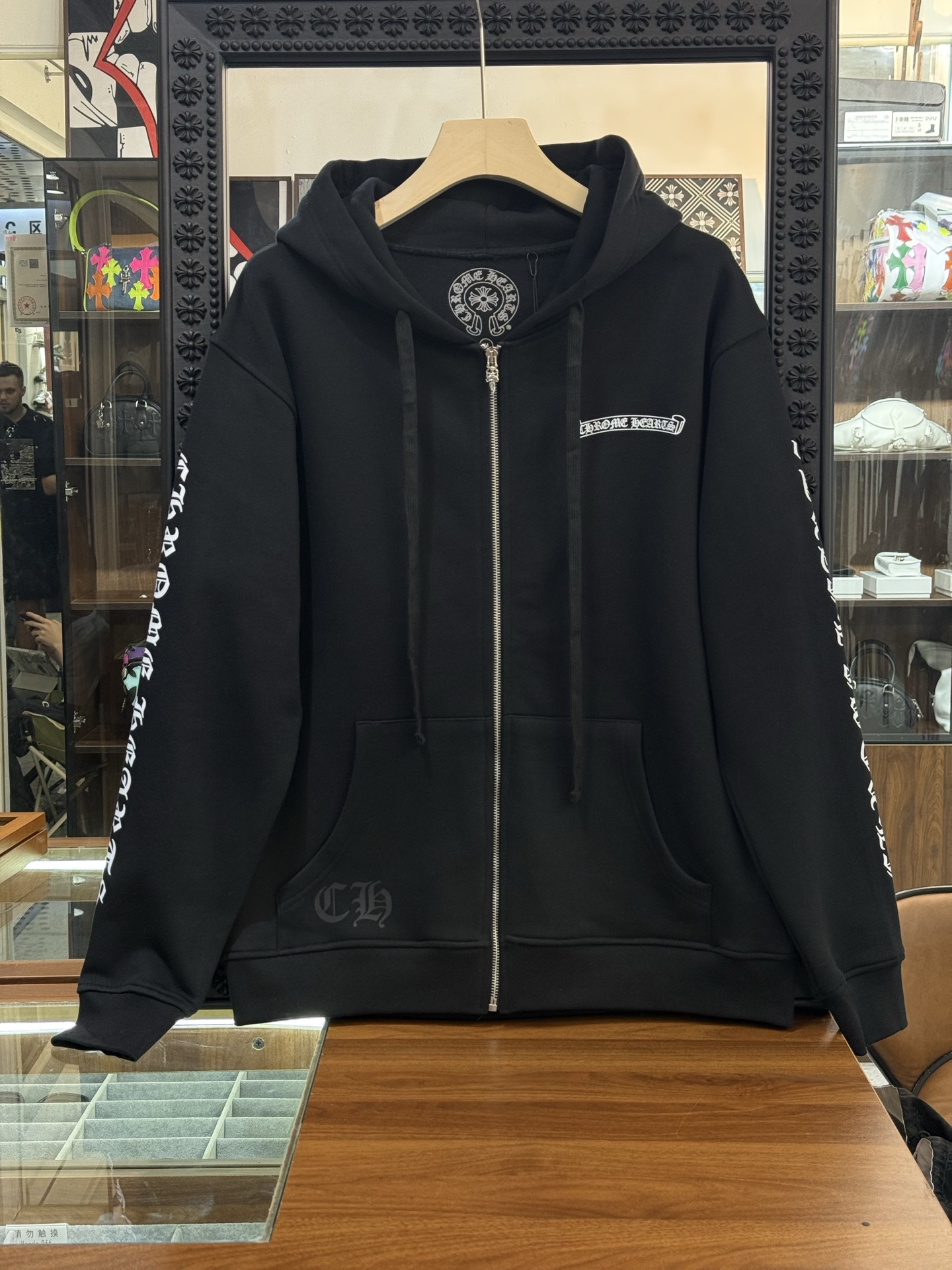 Chrome Hearts Black Zip-Up Jacket with Sanskrit LogoSize: S M L XL