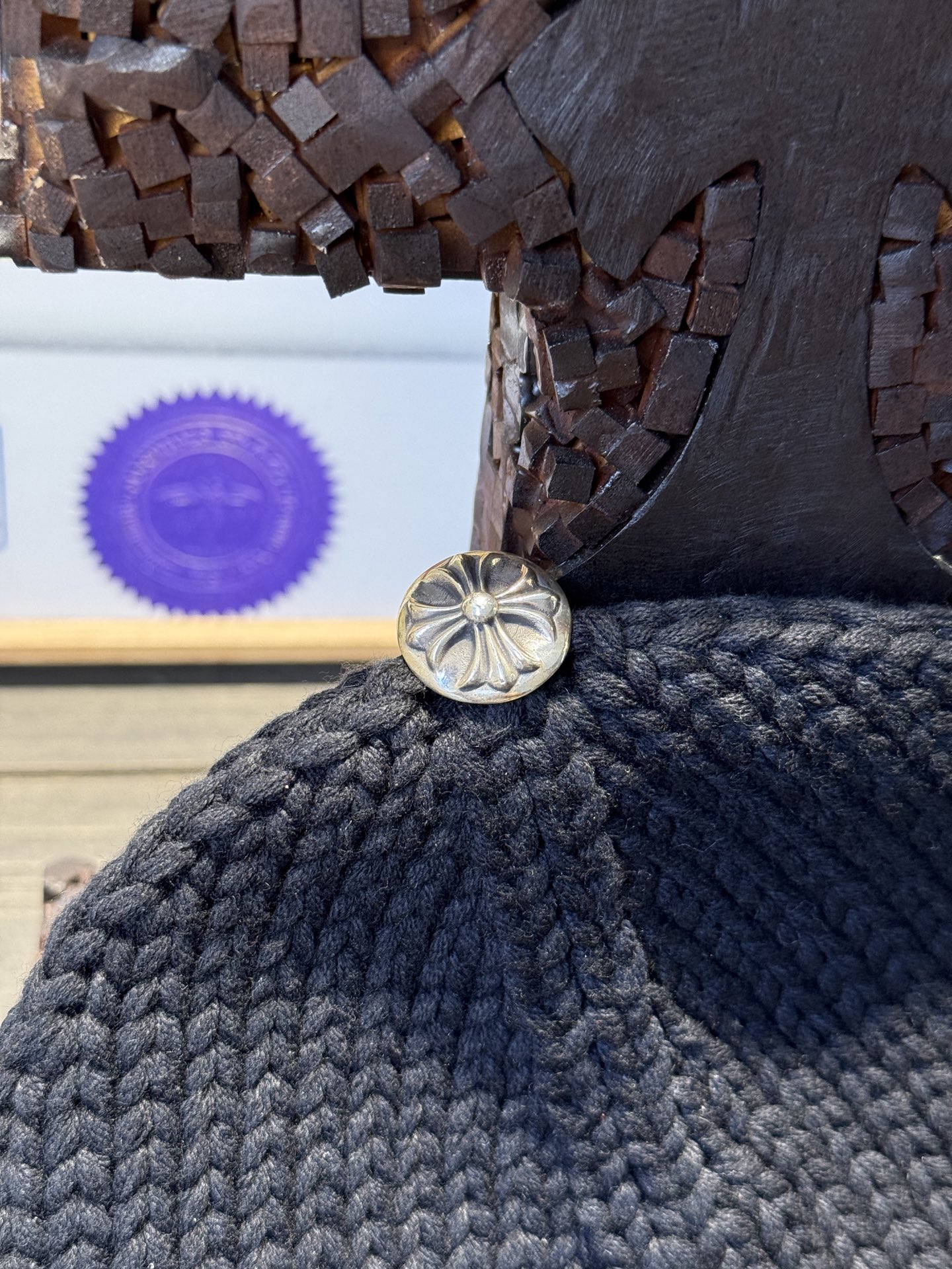 Custom-ordered crocodile leather cross beanie with sterling silver buckle and top-grade car emblem.