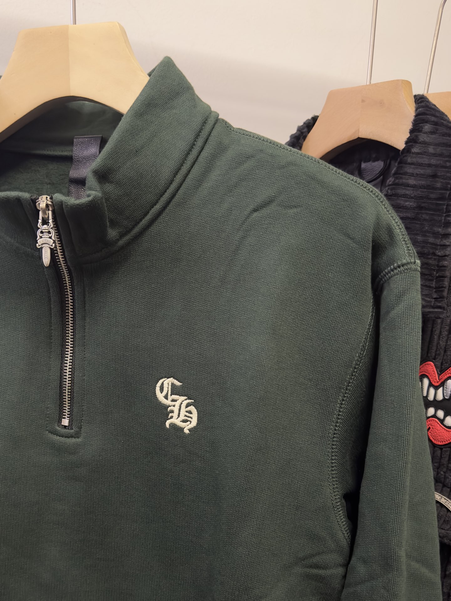 Chrome Hearts New Embroidered Sweatshirt/Hoodie, Olive Green. Exclusive stock, all hardware is original molded and silver-plated.Thin fleece lining. Custom-woven and dyed fabric with consistent heat treatment.Sizes S-XL