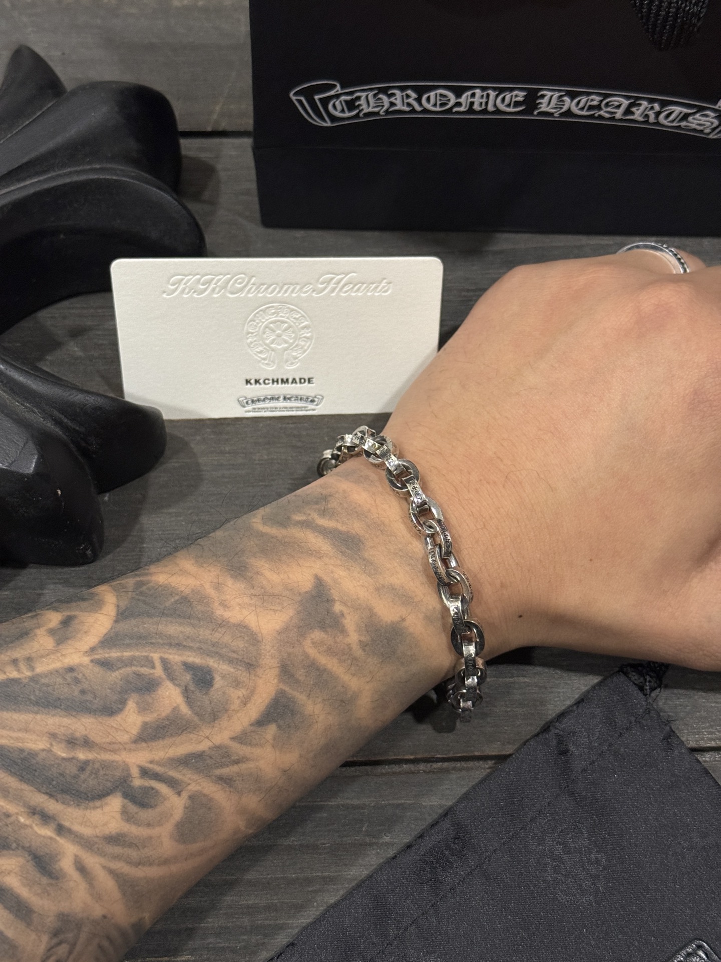 Custom-ordered bold letter bracelet - a must-have for tough guys.