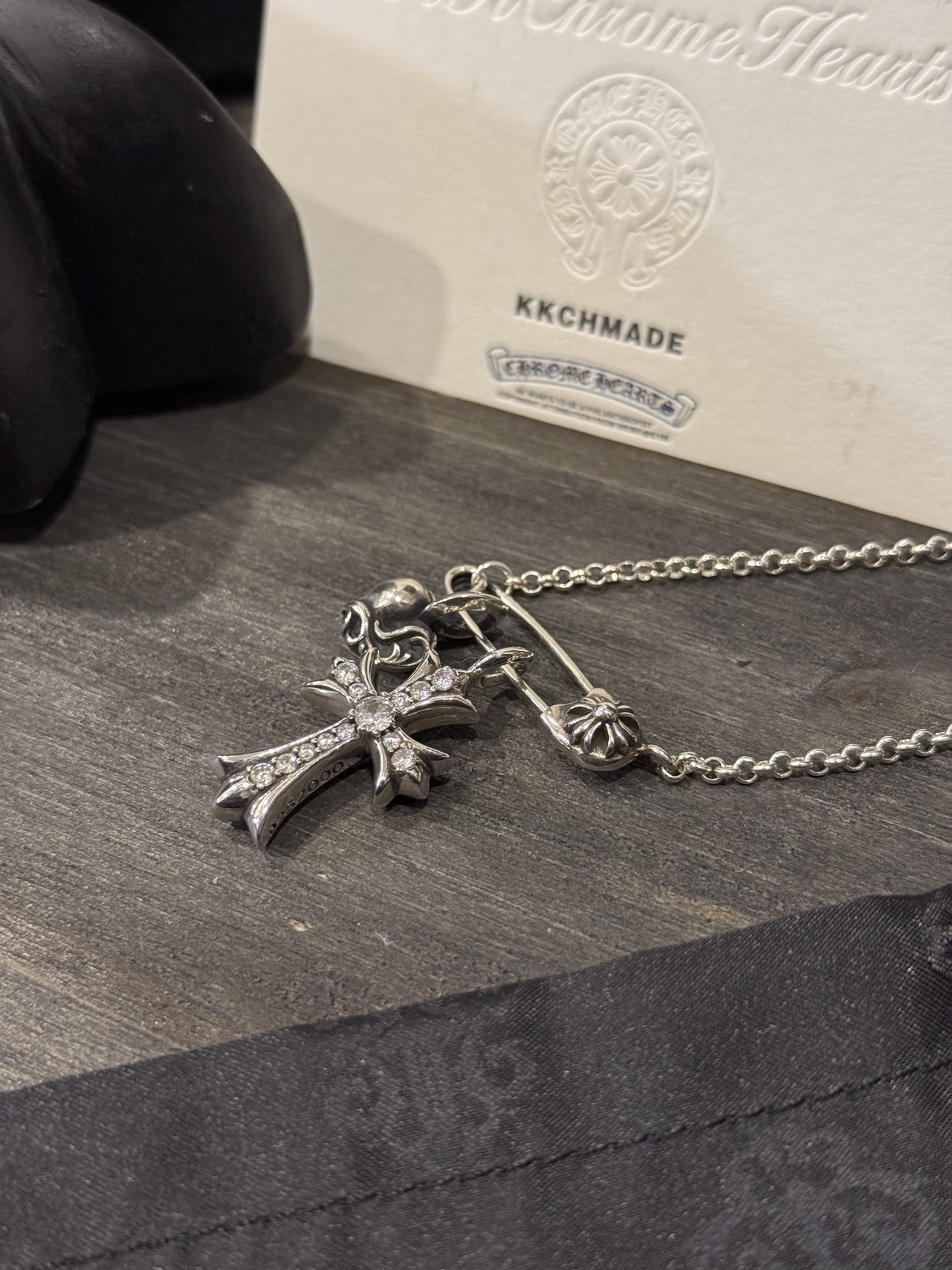 Customer order: brooch necklace + Tiny cross + heart pendant