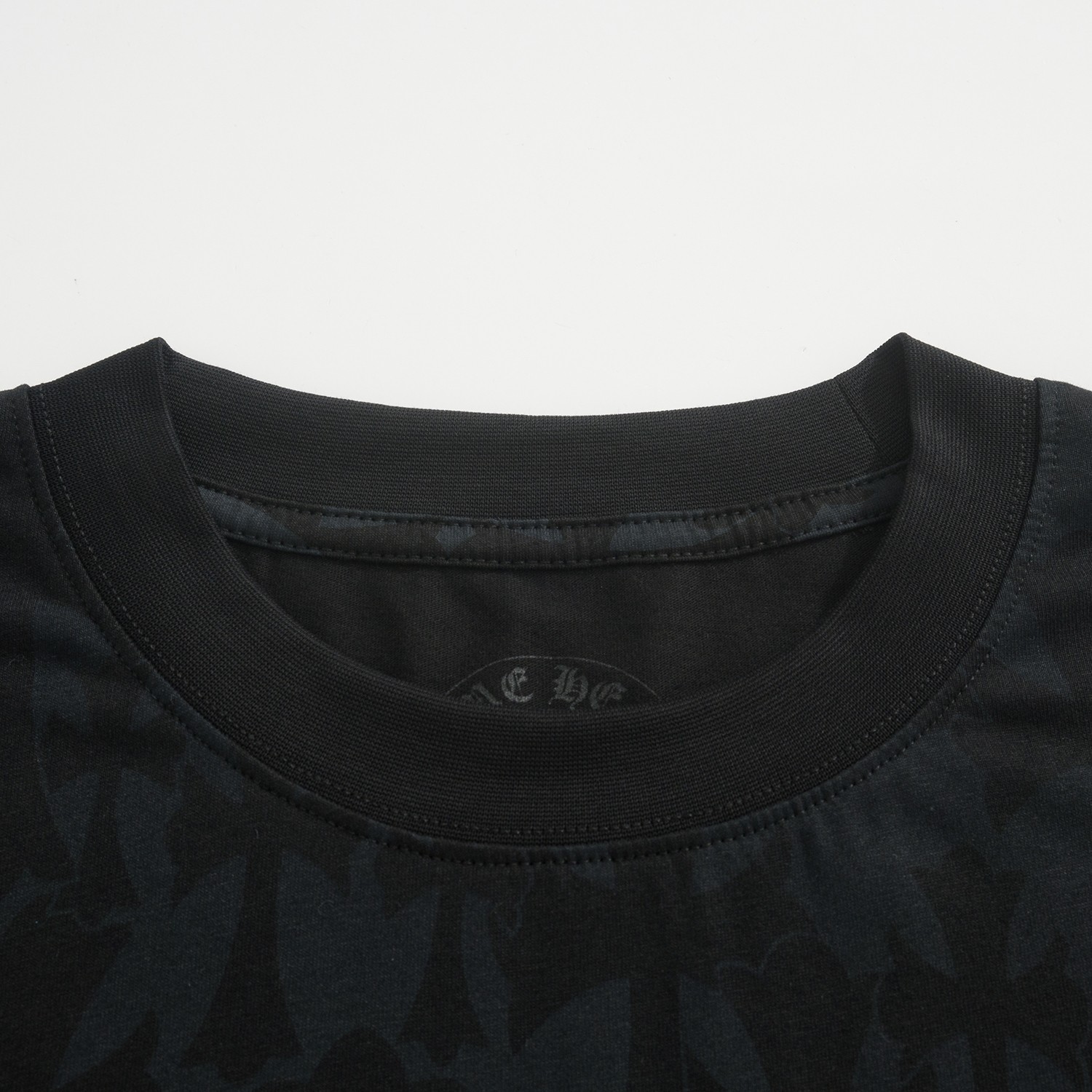 CH Chrome Hearts Long-Sleeve T-Shirt with Dark Cross PrintCustom-dyed fabric; horseshoe print on the chest pocket; scroll and Sanskrit print on the back; cross print on the shouldersSizes: S, M, L