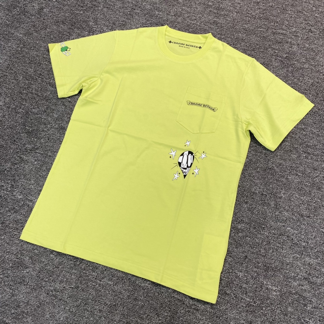 Chrome Hearts CH Matty Boy Green Eye Short-Sleeve T-ShirtFabric: Custom-woven and dyed 40% count 230g pure cotton, single-sided reactive dyeing. The entire garment features a hand-printed thermosetting ink, resulting in a slightly matte finish rathe
