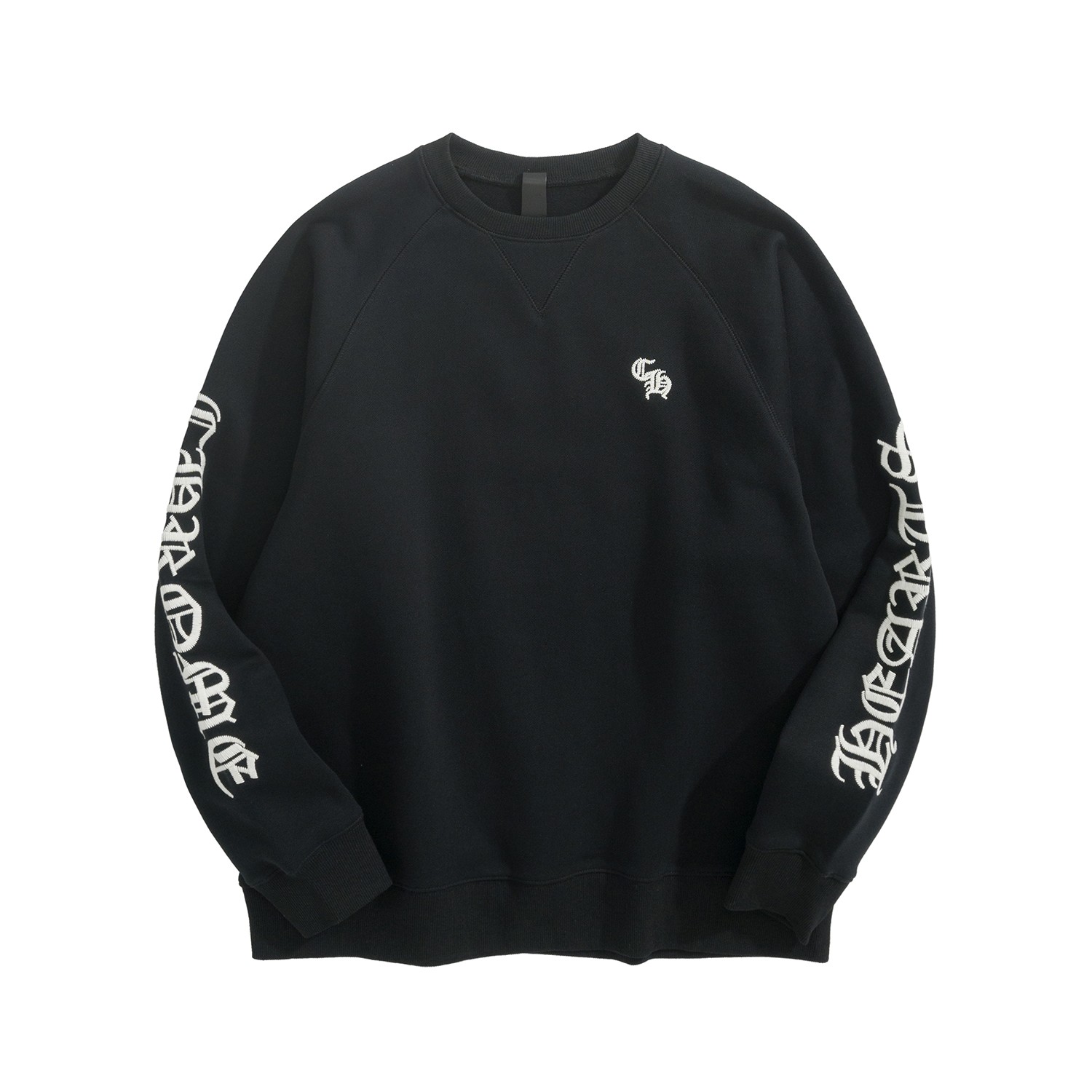 CH Chrome Hearts Sanskrit Embroidered SweatshirtCustom-dyed fabric, Sanskrit embroidery on the arms, letter design on the chest, and a unique scroll nameplate on the backSizes S, M, L