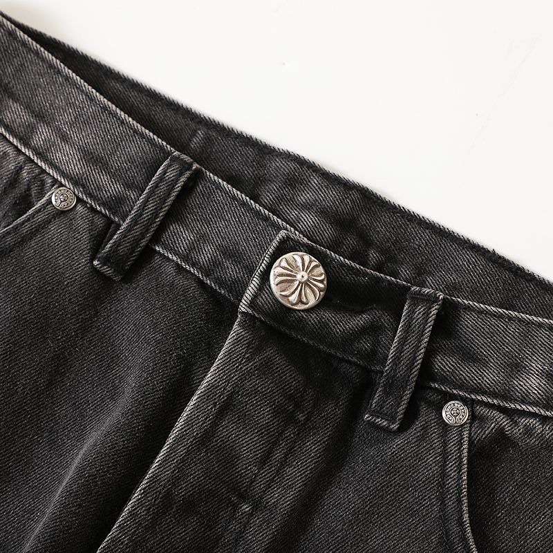 CH Rockheart Jeans, Denim 7x7 Cotton, All Denim, Black, Levies 501 Sole, Genuine Lambskin Black Leather Cross, Full Set Electroplated Genuine Silver (Not Imitation Silver!)
