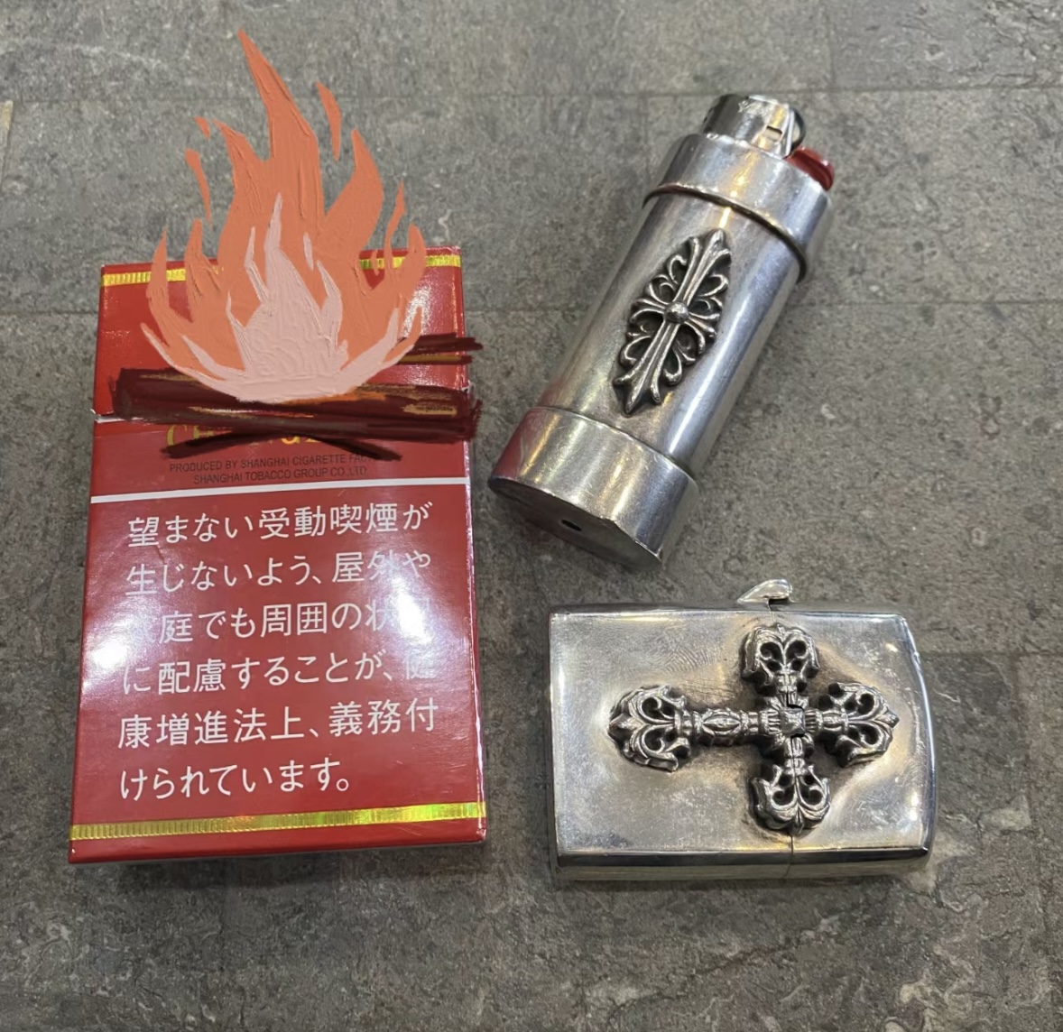 Chrome Hearts Flame Cross Lighter Case