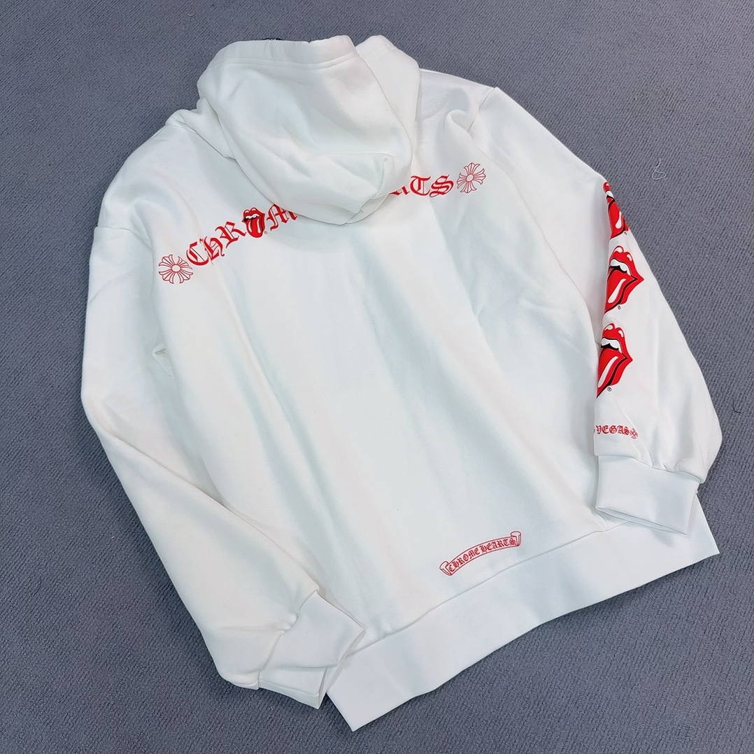 Chrome Hearts' latest CH X RollingStone Las Vegas exclusive, Rolling Stone zip-up sweatshirt.Made of 42-count 380g pure cotton, with imported ink and gold glitter printing for a three-dimensional effect. Perfectly customized for your needs!Sizes: