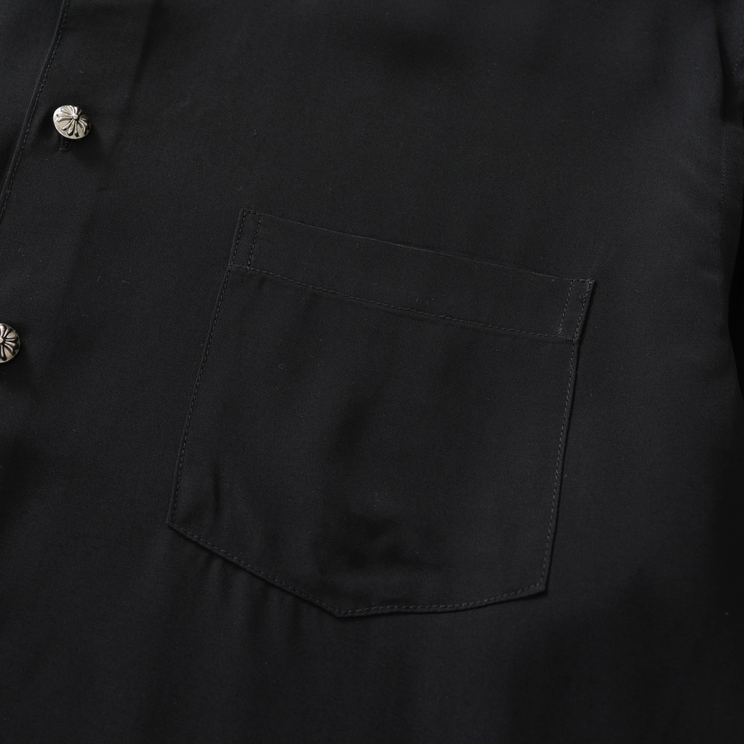 CH's new acetate cross shirt. Made of 140g premium genuine acetate material. Custom 925 silver buttons. Custom genuine leather cuffs. Hand-stitched buttons. Custom accessories. Unisex design. A street style statement. Excellent workmanship and qualit