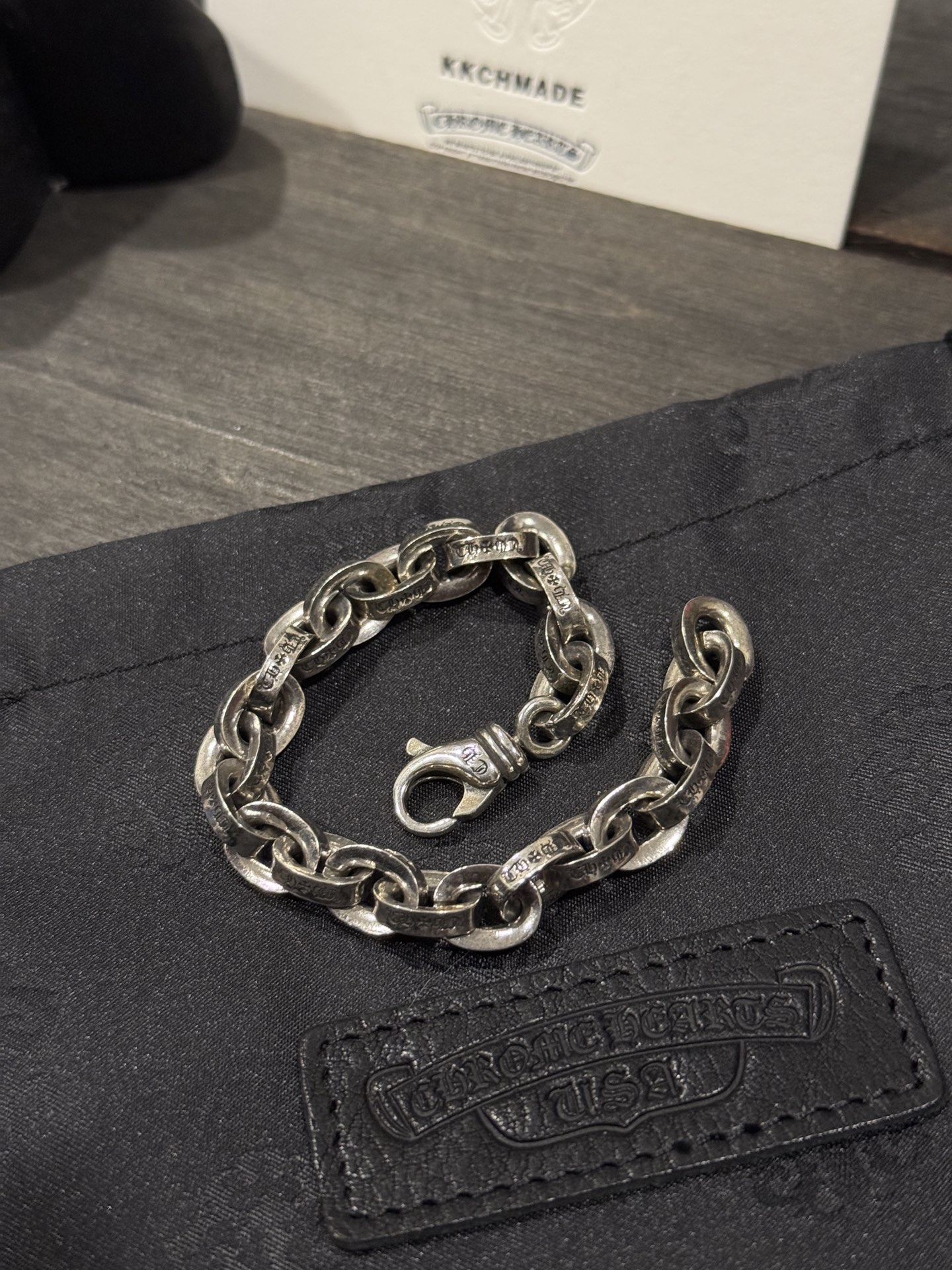 Custom-ordered bold letter bracelet - a must-have for tough guys.