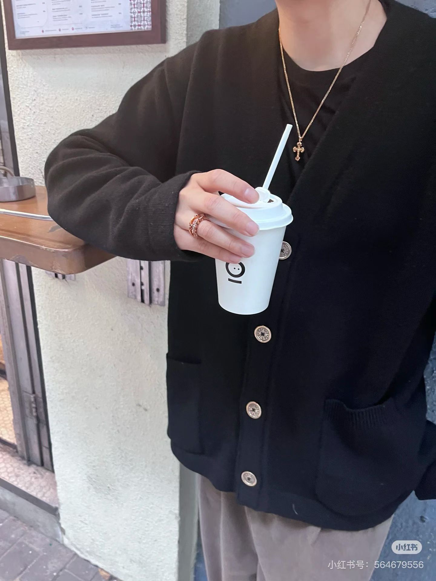 Chrome Hearts Black Cashmere Cardigan with Cross Applique and Sanskrit Embroidery; Oversized Silver Button CardiganSize: S M L