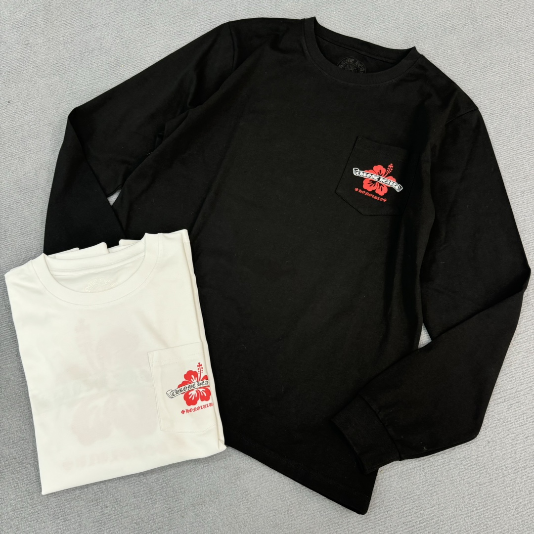 Chrome Hearts' latest Hawaiian limited edition long-sleeved shirtMade of 280g pure cotton, with imported ink and gold glitter printing for a three-dimensional effect. Custom-made to perfection, distinct from mainstream market products.Sizes: S, M