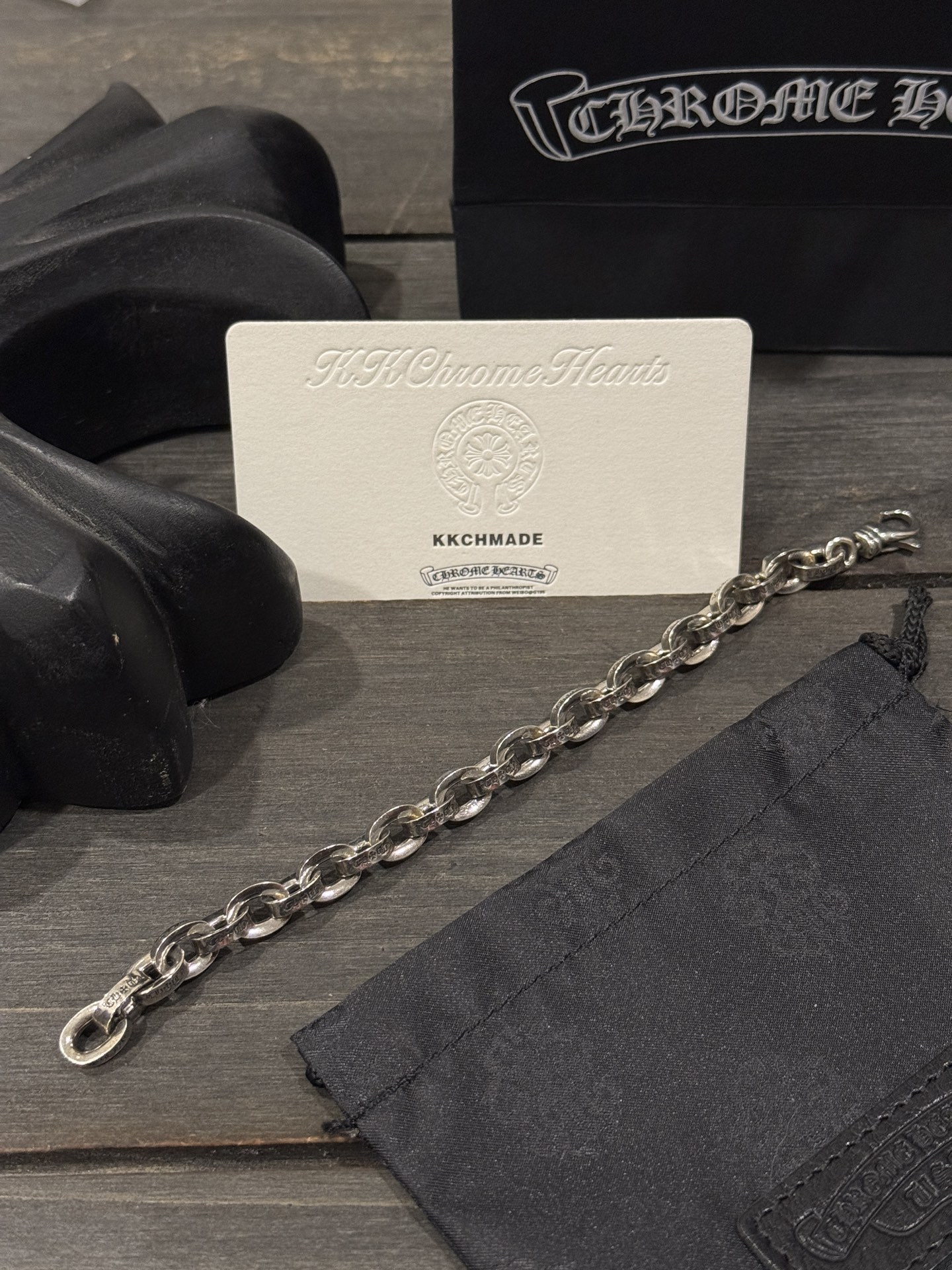 Custom-ordered bold letter bracelet - a must-have for tough guys.