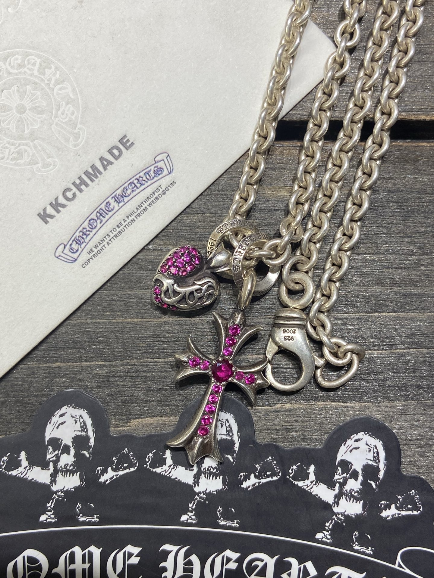 Custom order 🔝 Sterling silver with full red diamond settingSingle band heart-shaped vine design & Tiny cross