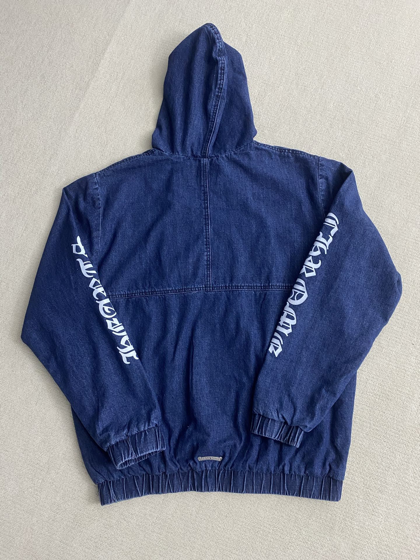 Chrome Hearts Denim Cross-Panel Leather Half-Zip HoodieSize: S M L XL