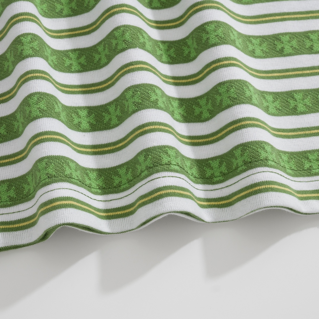 New Arrival: Chrome Hearts C2023FW CH Jacquard Striped Polo Long-Sleeve T-Shirt. Custom-dyed jacquard cross fabric, four colors available. Custom buttons on the neckline, embroidered chest, custom-dyed ribbed fabric. Sizes: S-L. Unisex.