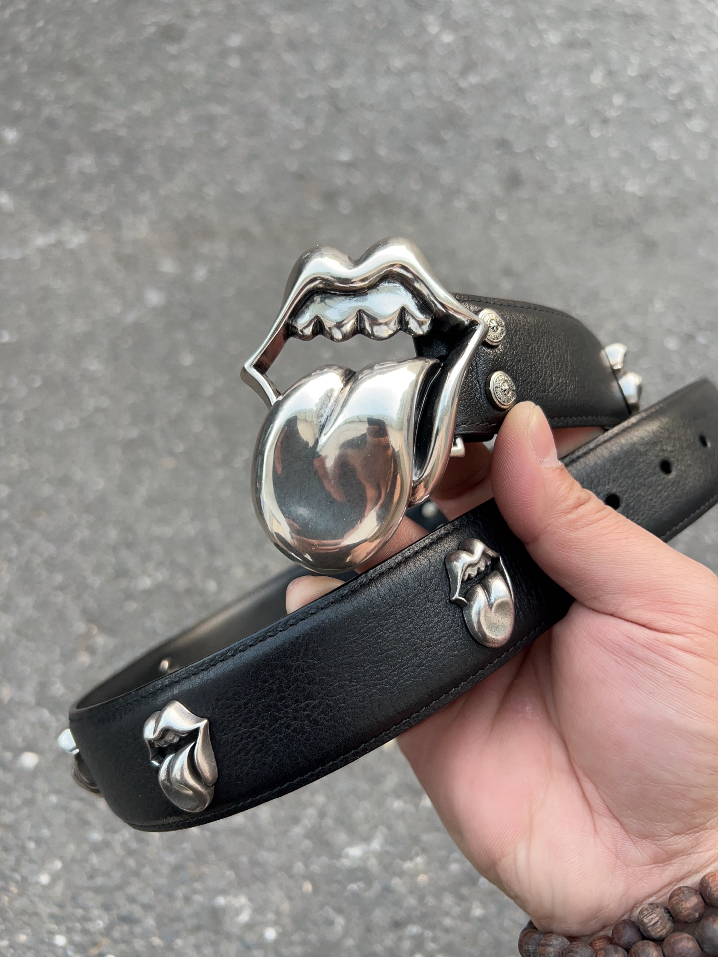 Chrome Hearts classic Rolling Stone tongue with Rolling Stone tongue belt