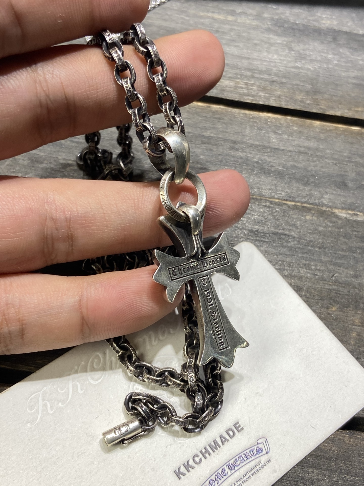 Customer order: Full diamond PP letter chain + teardrop cross