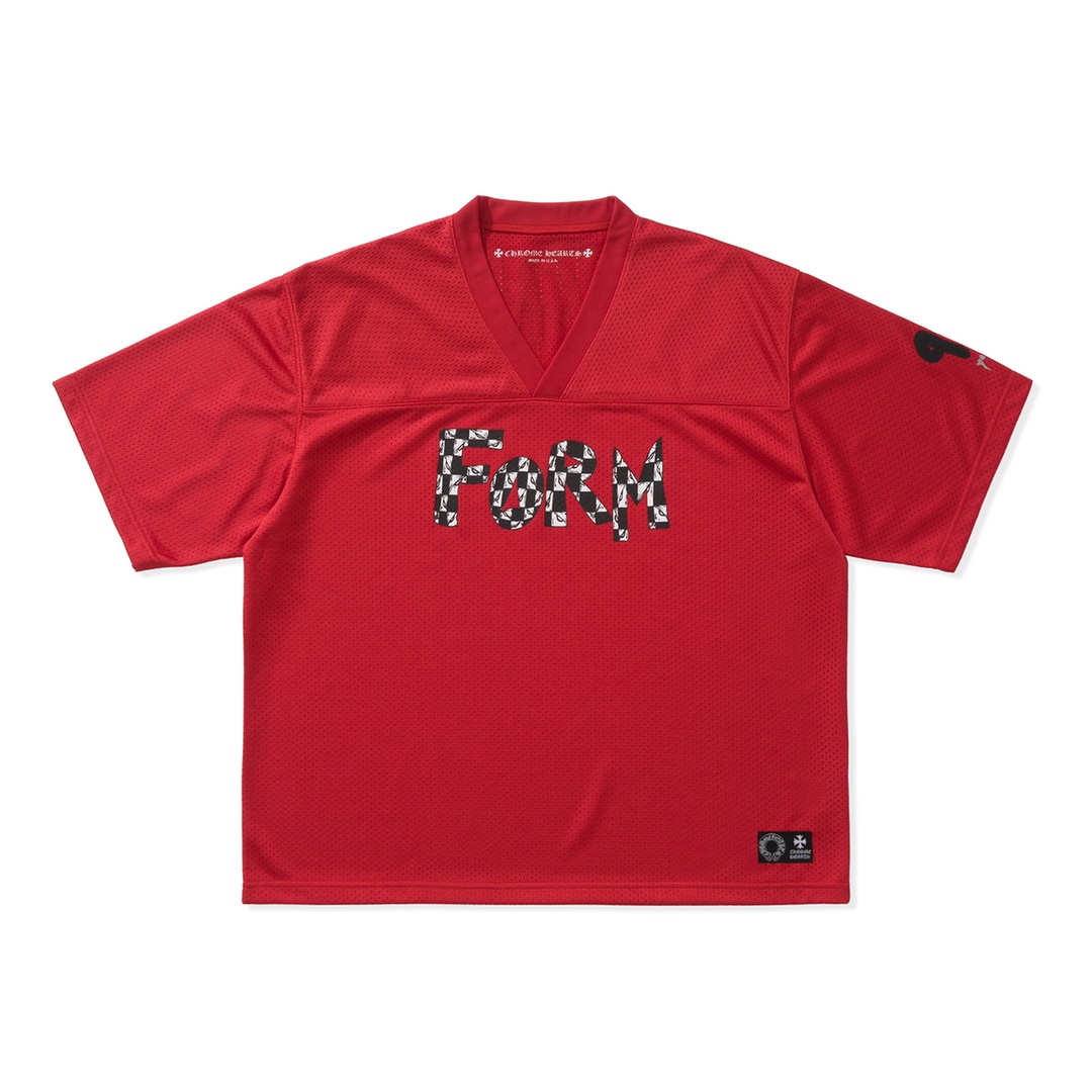 CH Chrome Hearts Matty Boy Red V-Neck Mesh Short-Sleeve Ice Hockey Jersey, unisex. Custom-woven and dyed red mesh fabric (distinguishing it from lightweight and thinner options on the market), double-layer design for a more textured look, multiple co