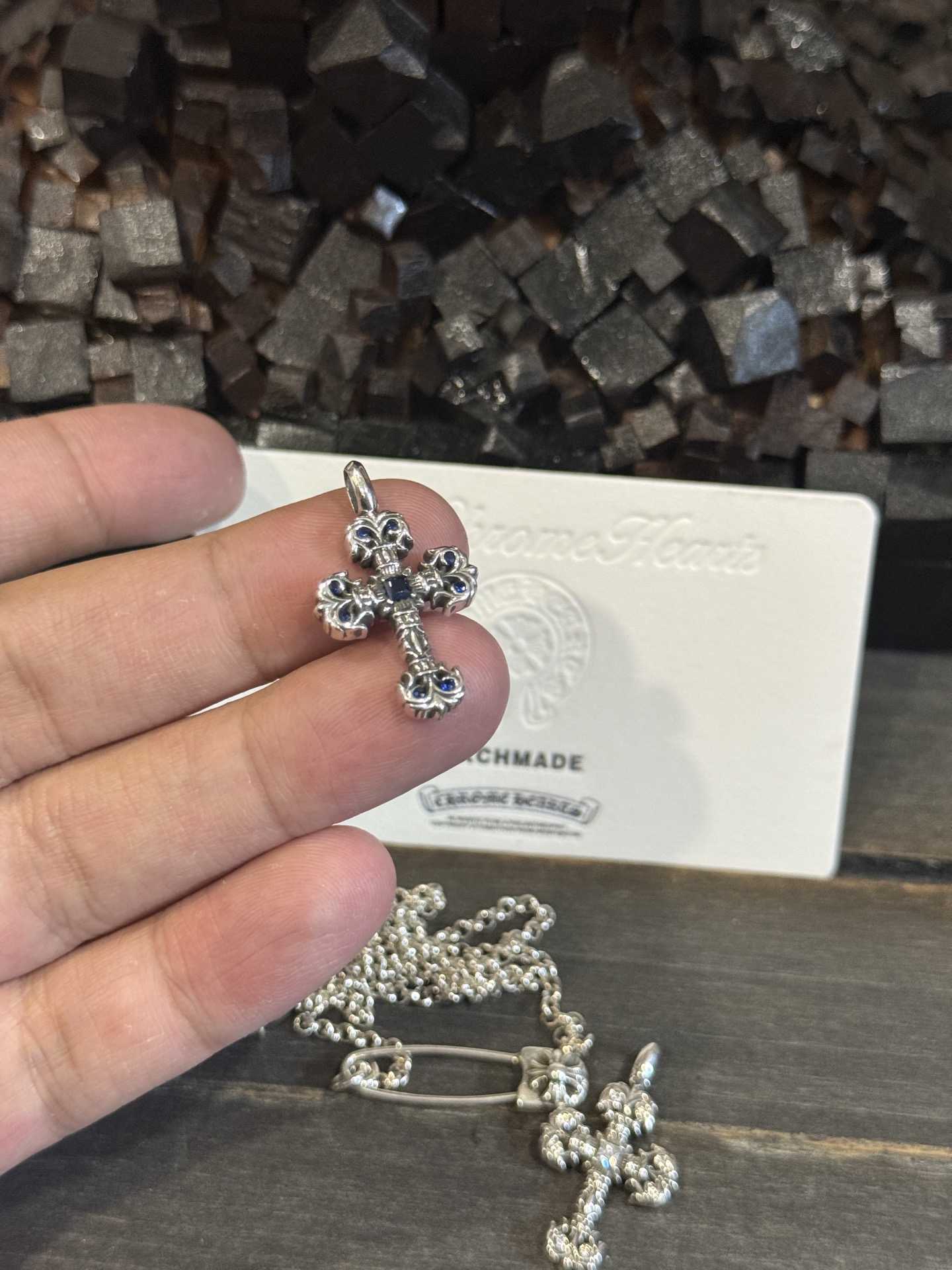 Mini Flame Cross - Four-color setting (green, red, blue, and white diamonds) - In stock, ships immediately.