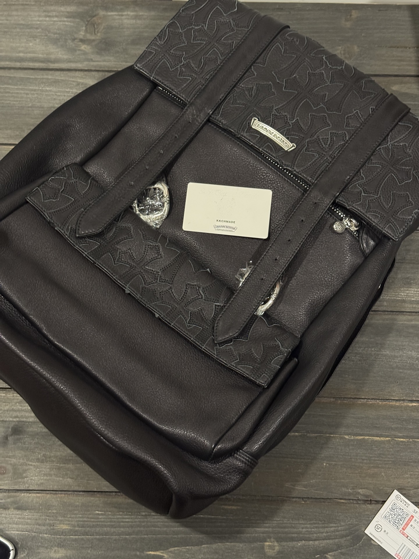 Custom-made for clients🔝Black backpack with full cross patternOriginal South American calfskin leather, 925 sterling silver hardware throughoutTop-quality stitching, meticulous details, subtle jacquard lining