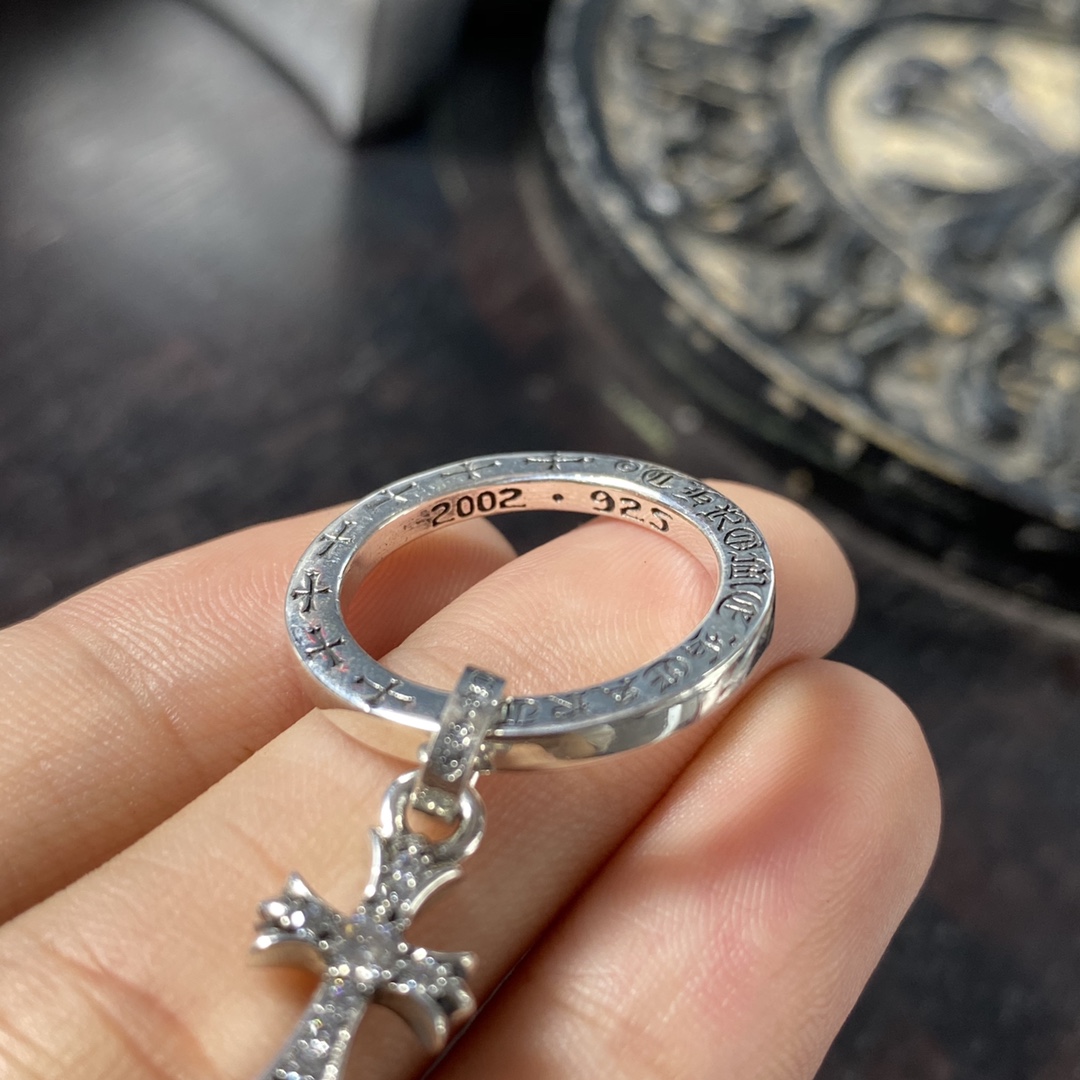 KkChrome Hearts Authentic Duplicate Diamond Cross Flower Pendant Ring