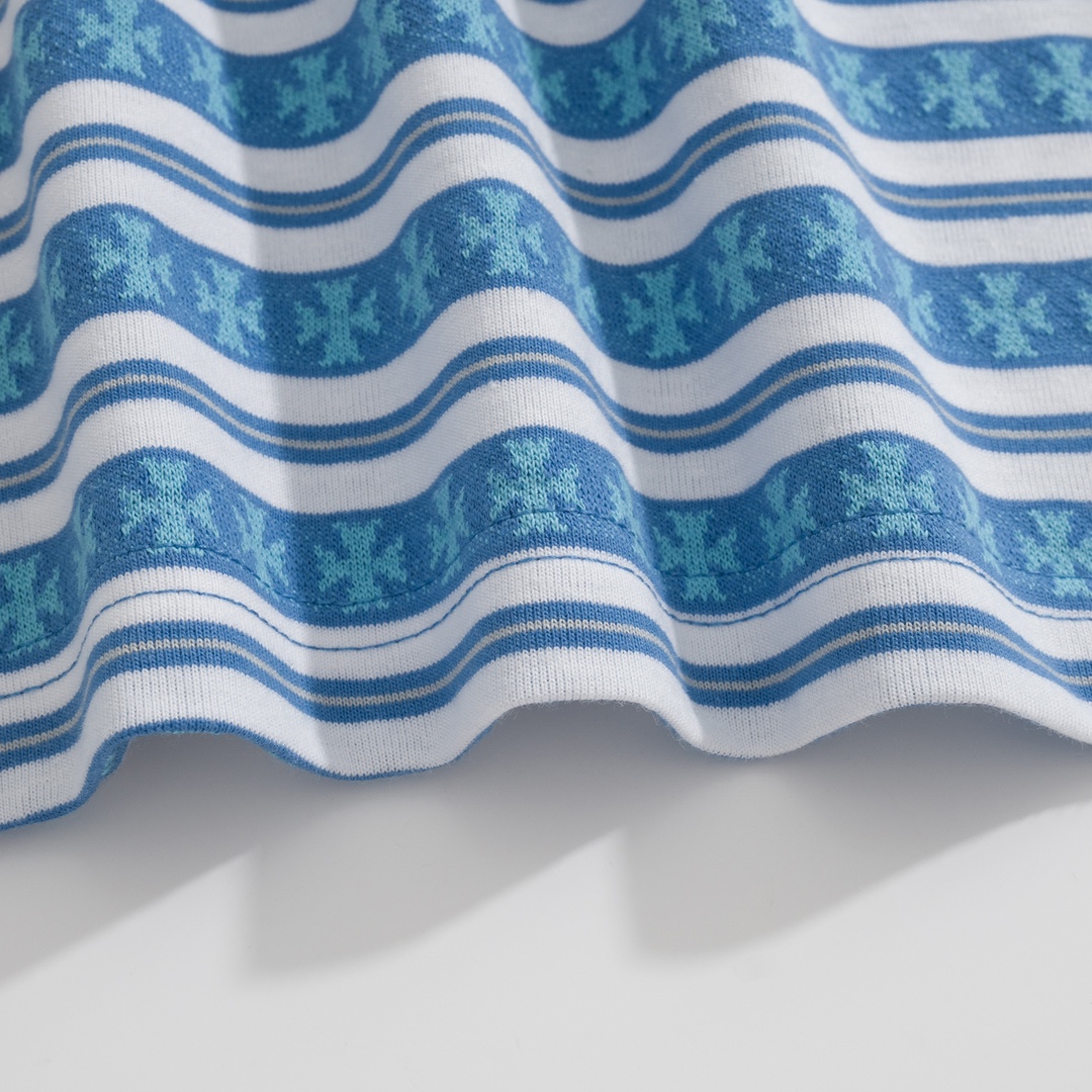 New Arrival: Chrome Hearts C2023FW CH Jacquard Striped Polo Long-Sleeve T-Shirt. Custom-dyed jacquard cross fabric, four colors available. Custom buttons on the neckline, embroidered chest, custom-dyed ribbed fabric. Sizes: S-L. Unisex.