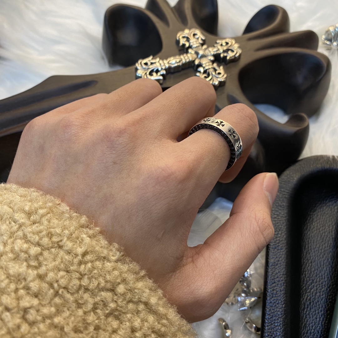 【Custom Order Black Diamond Series】Croy Heart Chrome HeartsBlack Diamond Forever Ring925 Sterling Silver, Hand-set