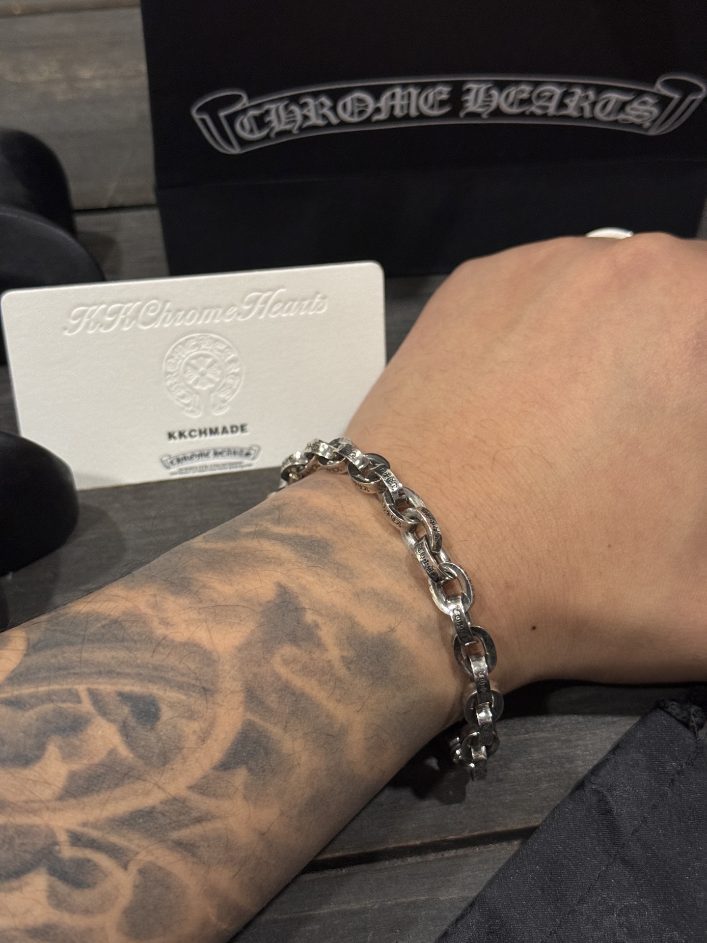 Custom-ordered bold letter bracelet - a must-have for tough guys.