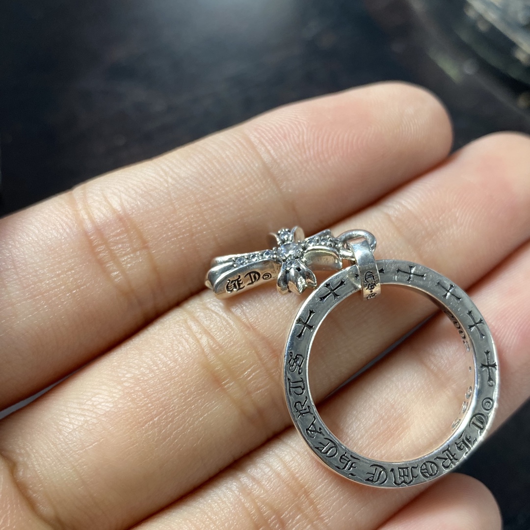 KkChrome Hearts Authentic Duplicate Diamond Cross Flower Pendant Ring