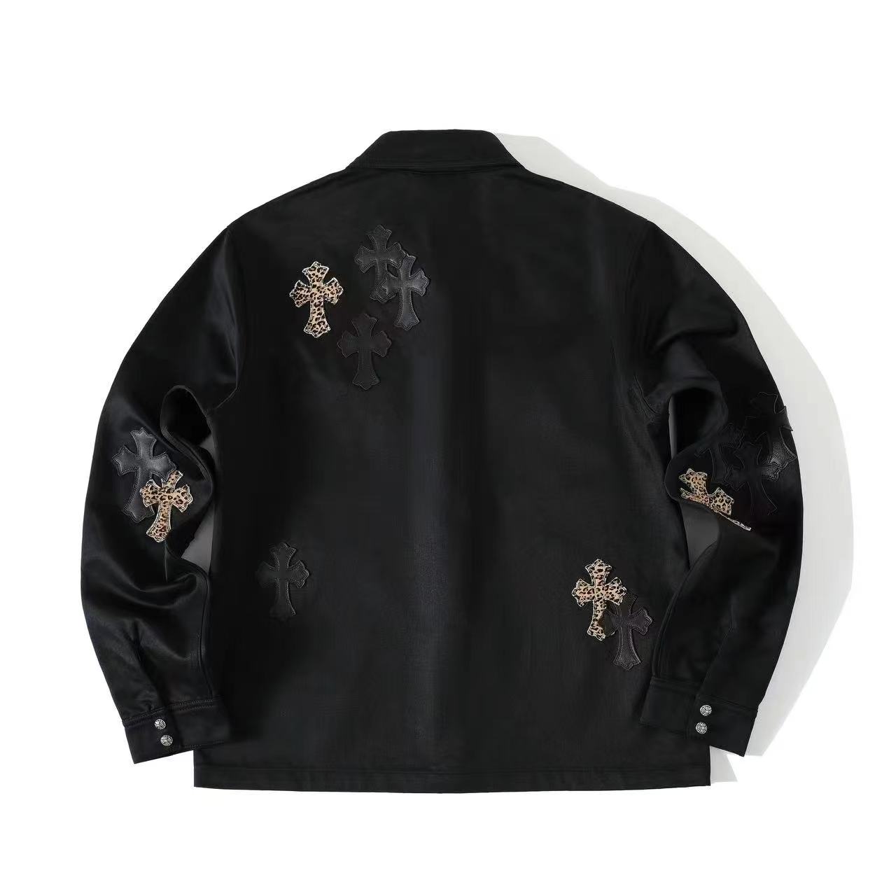 CH Leopard Print Cross Black Patchwork Shirt Jacket
