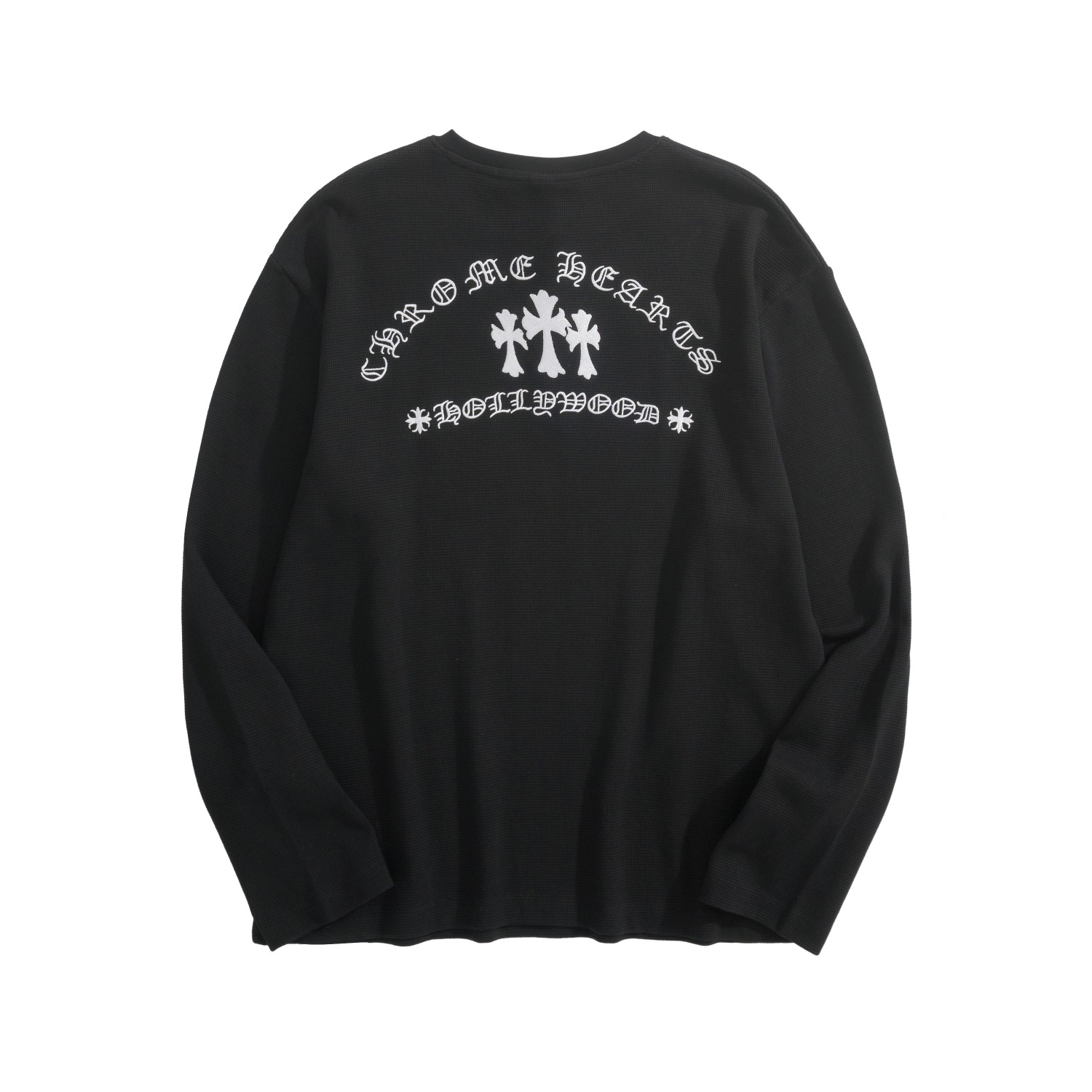 CH Chrome Hearts Open-Chest Waffle Gown with Cross PrintCustom-dyed waffle gown fabric, custom buttons, leather patch, cross embroidery on the backSizes: S, M, L