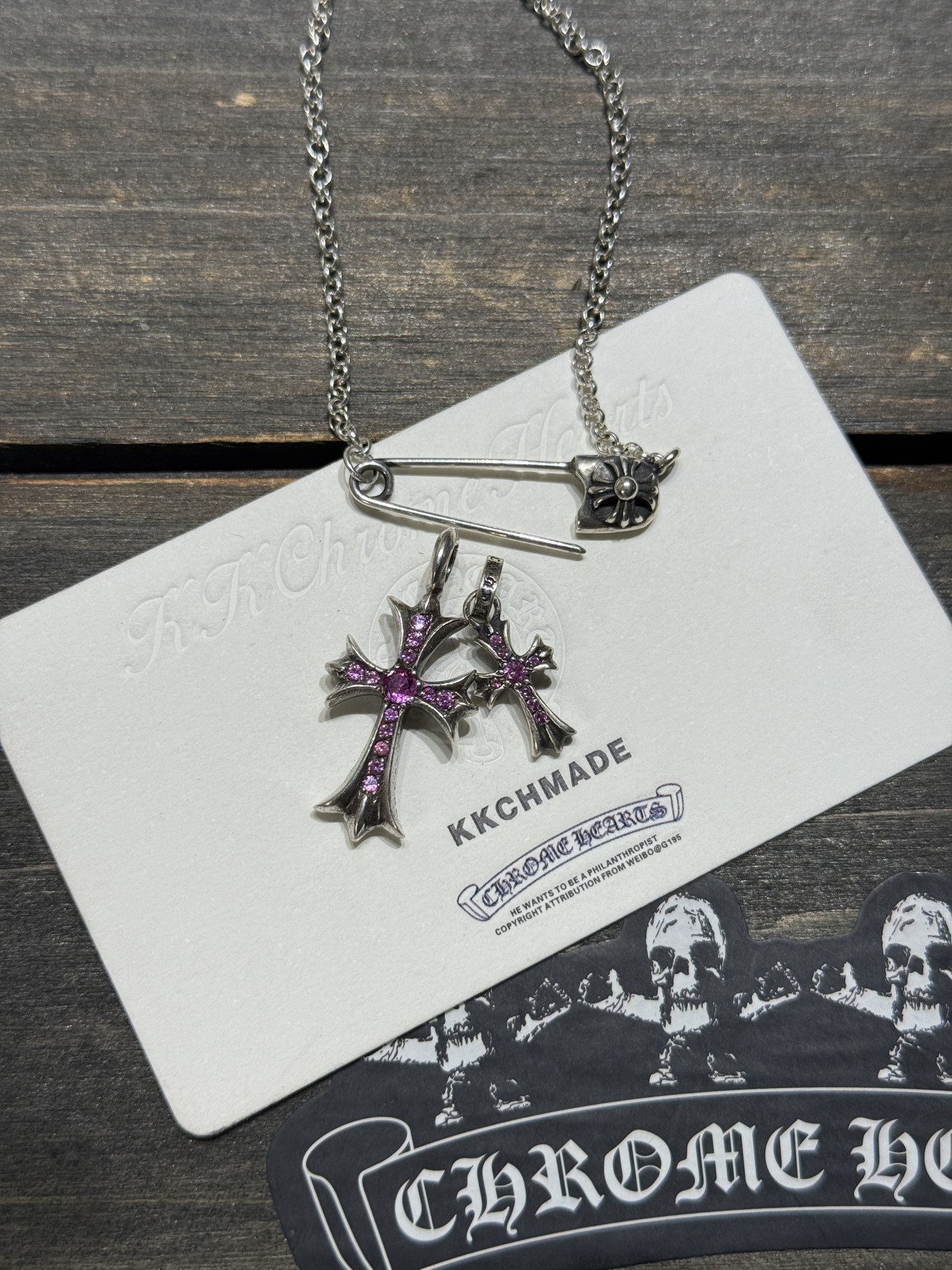 925 Sterling Silver, Pink Diamond Double Cross Inlay, Top-Tier Setting and Engraving Details – Outshines All Others on the Market, the Best in China, Bar None