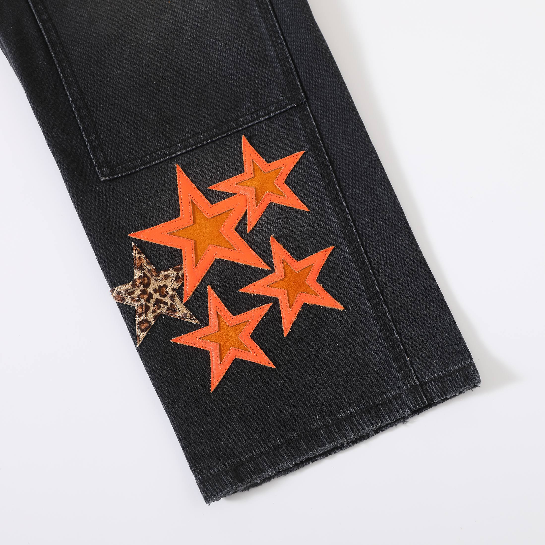 CH Chrome Hearts Orange Leather Leopard Print Pentagram Haute Couture Collection redefines workwear haute couture standards with a wild aesthetic: the core leather appliqué technique subverts convention, employing a 