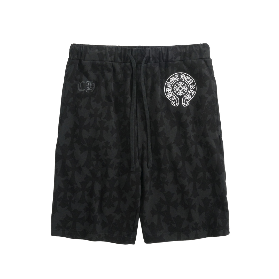 CH Chrome Hearts Patterned Shorts SetCustom patterned cross fabric, horseshoe print on the front, traditional Chinese font print, drawstring designSizes S, M, L