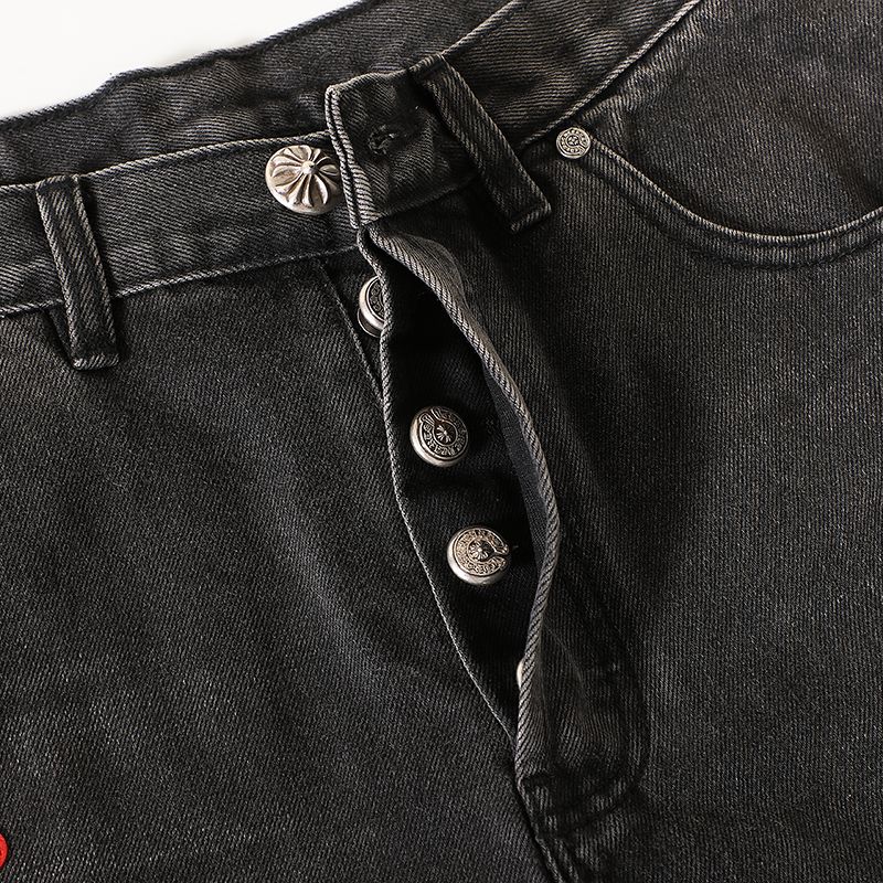 CH Rockheart Jeans, Denim 7x7 Cotton, All Denim, Black, Levies 501 Sole, Genuine Lambskin Black Leather Cross, Full Set Electroplated Genuine Silver (Not Imitation Silver!)