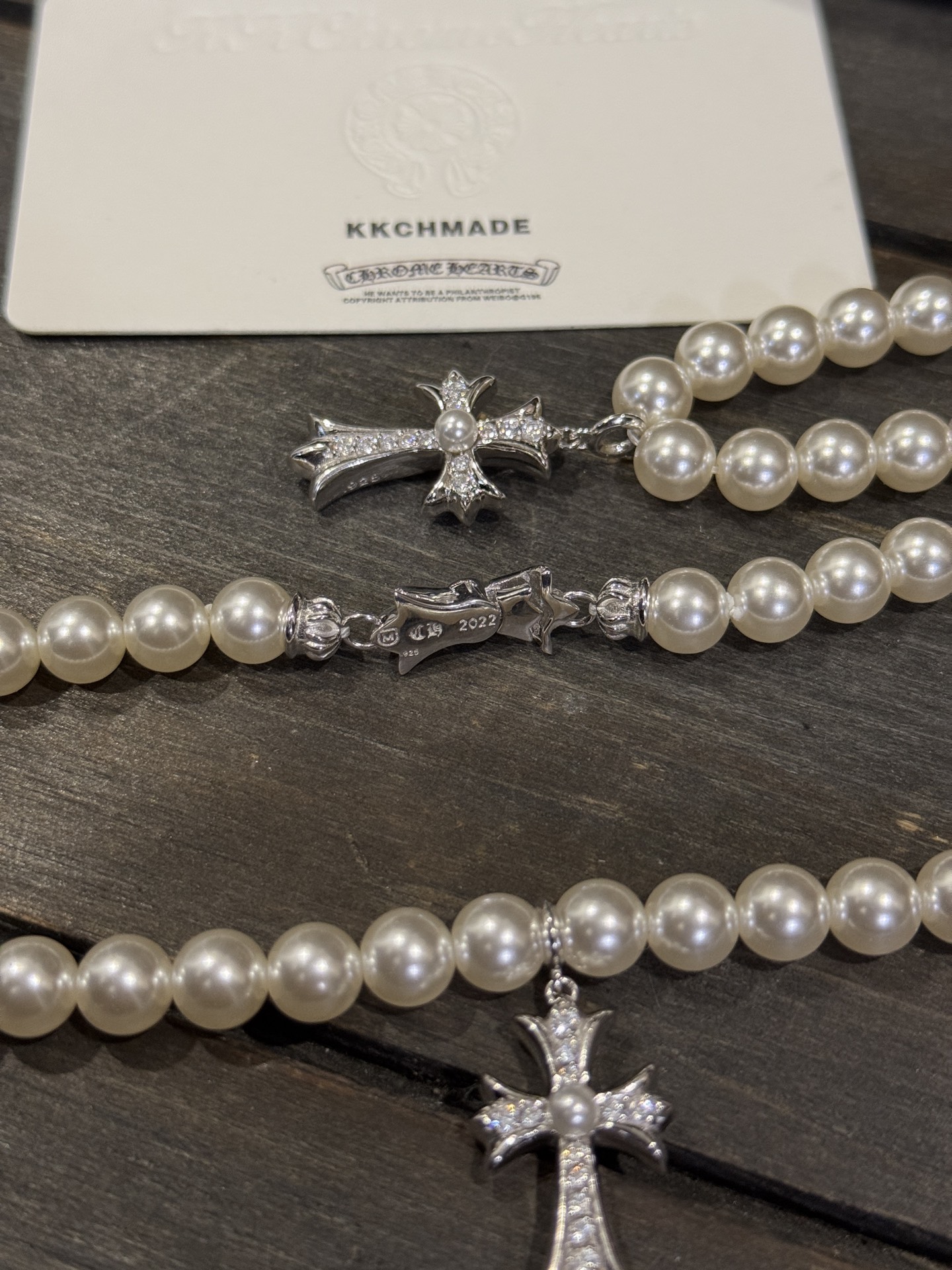 Miki x CH Century CollaborationFull Diamond Cross Pearl Short Necklace