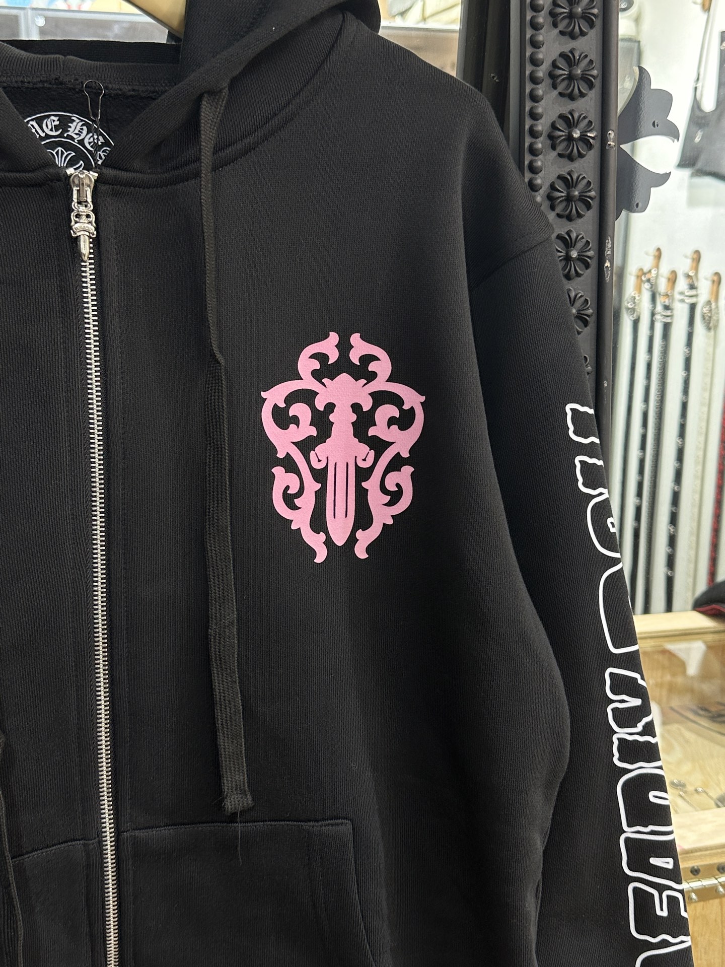 Chrome Hearts x Deadly Doll Latest Collaboration: Graffiti Horseshoe Zipper HoodieSize: S M L XL