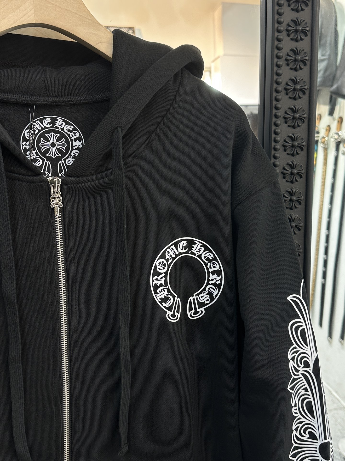Chrome Hearts Horseshoe Vine Floral Sleeve Profanity Zipper HoodieSize: S M L XL