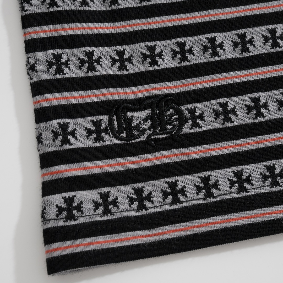 New Arrival: Chrome Hearts C2023FW CH Jacquard Striped Polo Long-Sleeve T-Shirt. Custom-dyed jacquard cross fabric, four colors available. Custom buttons on the neckline, embroidered chest, custom-dyed ribbed fabric. Sizes: S-L. Unisex.