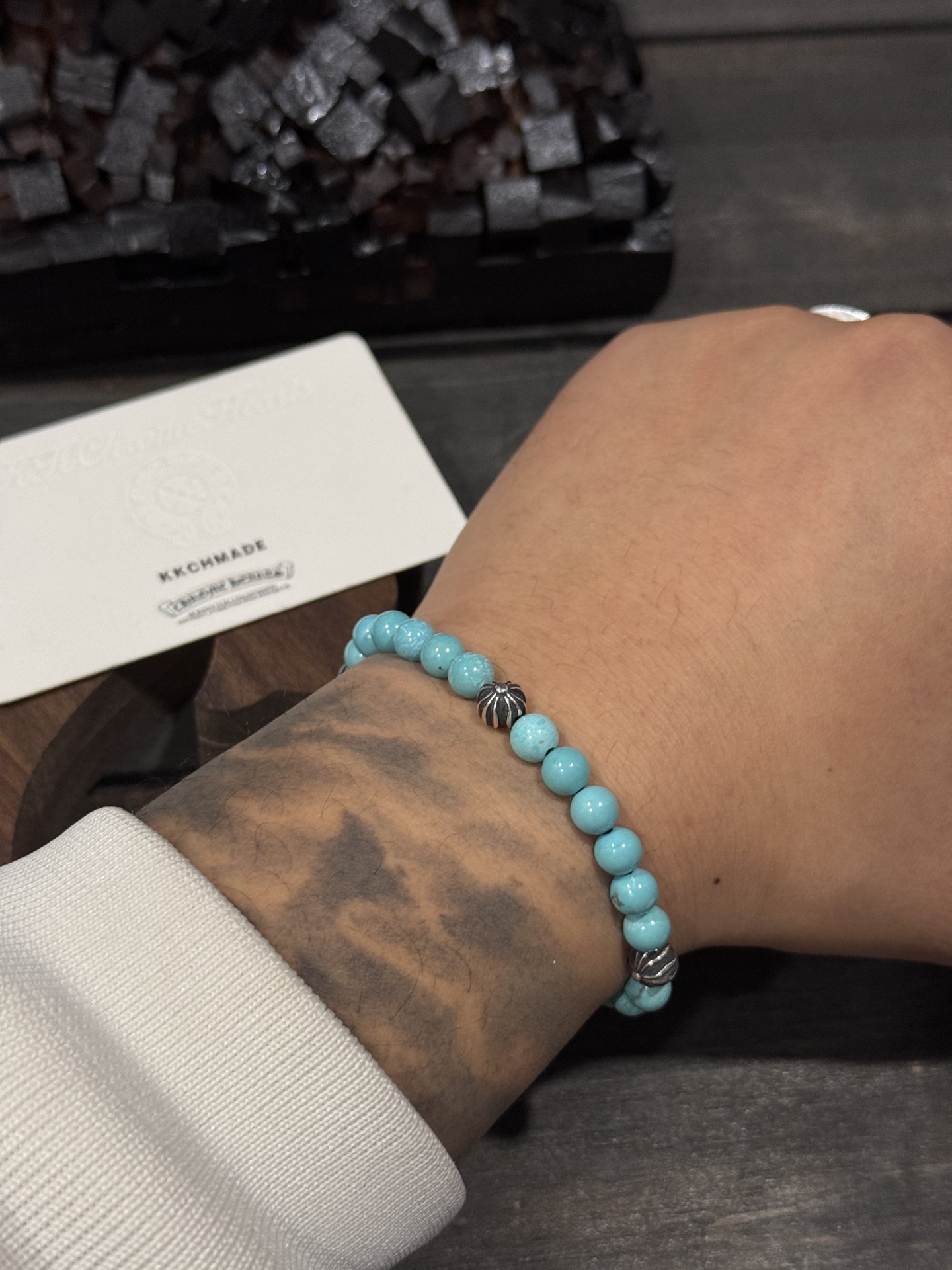 Customer order: turquoise 4-silver bead bracelet