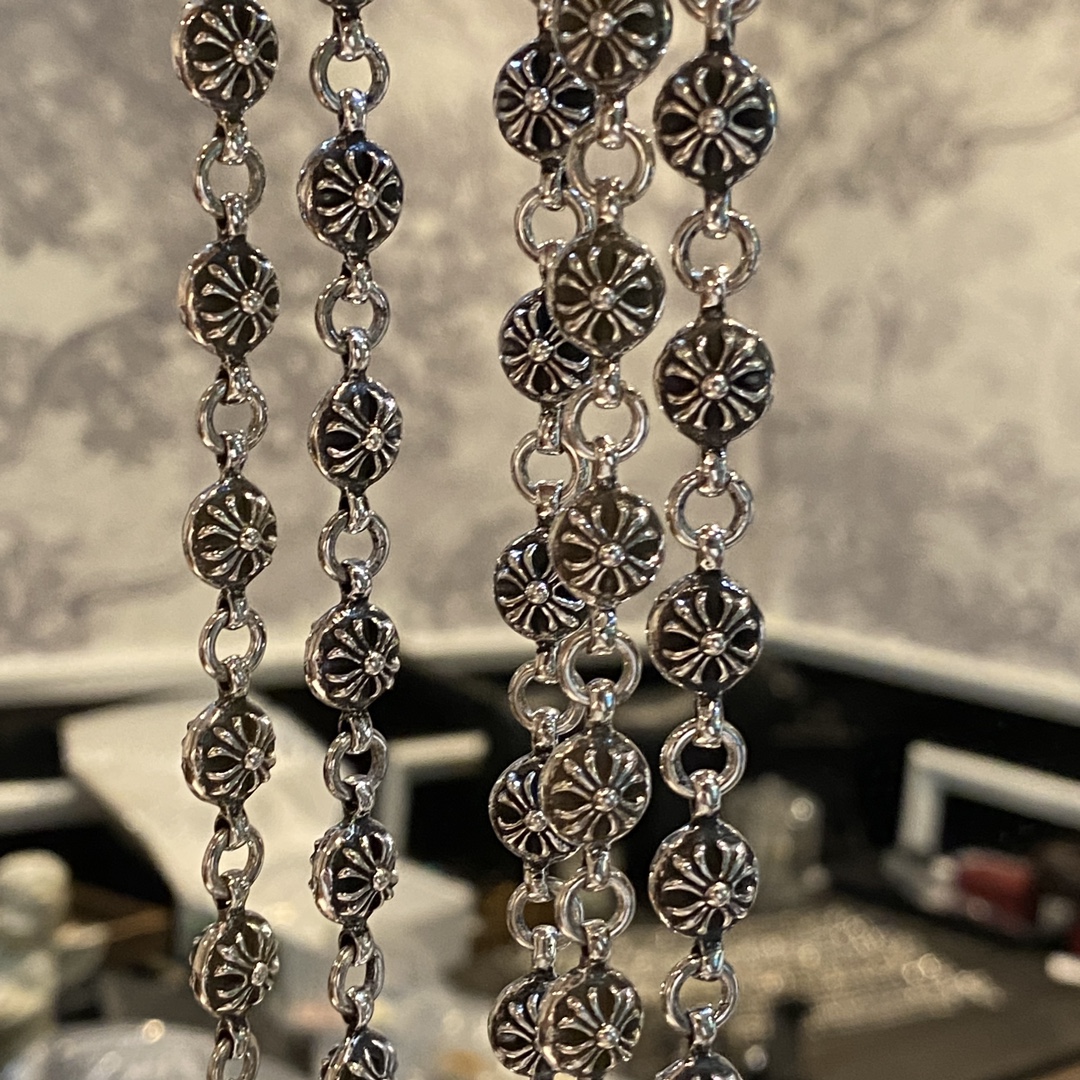 Chrome Hearts925 Sterling Silver Cross Ball Chain for Bags and PantsLength: 42cm, Weight: 100g