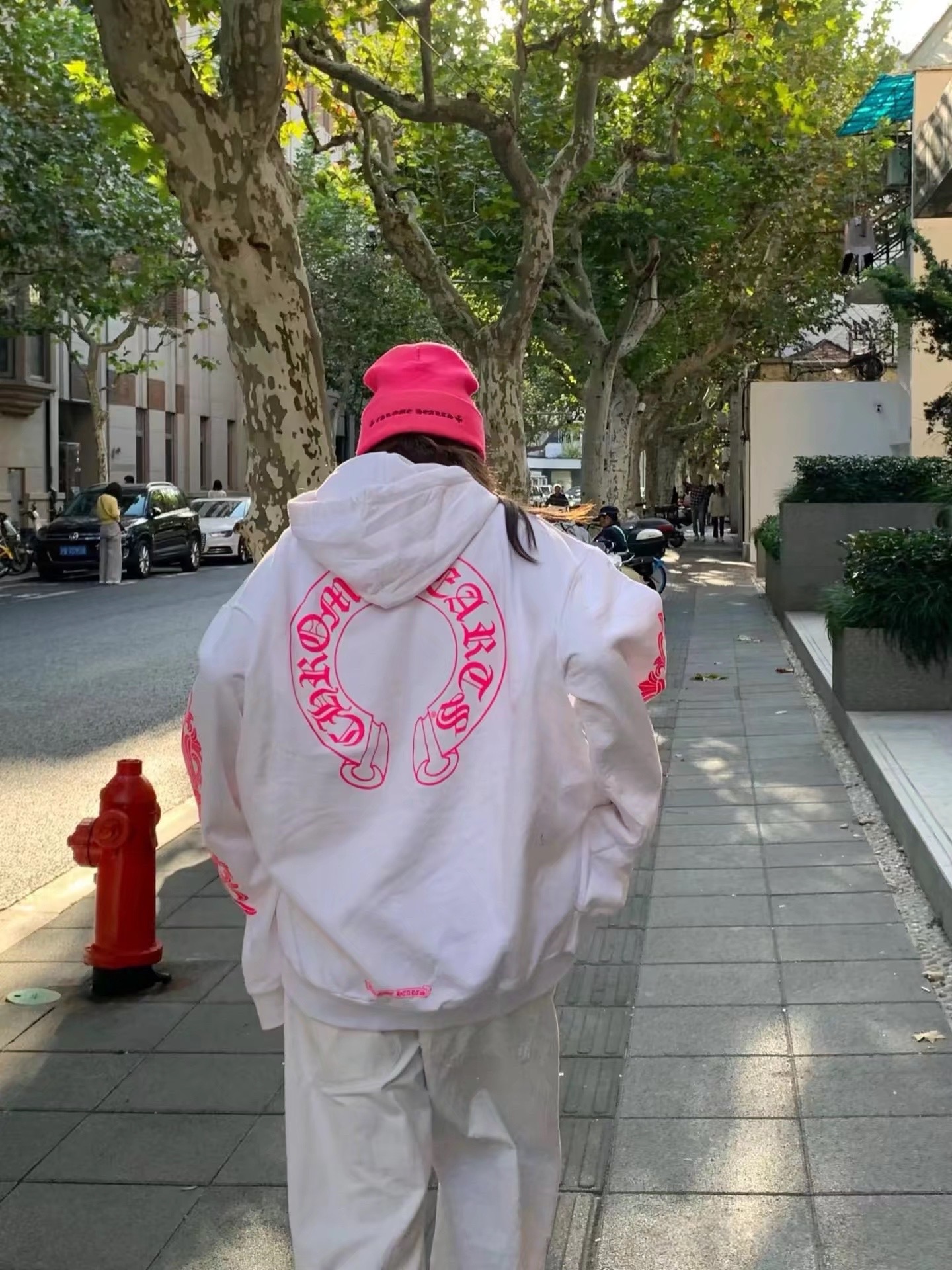 Chrome Hearts Pink Horseshoe Flower Sleeve Hooded Zip-Up SweatshirtSize: S M L XL