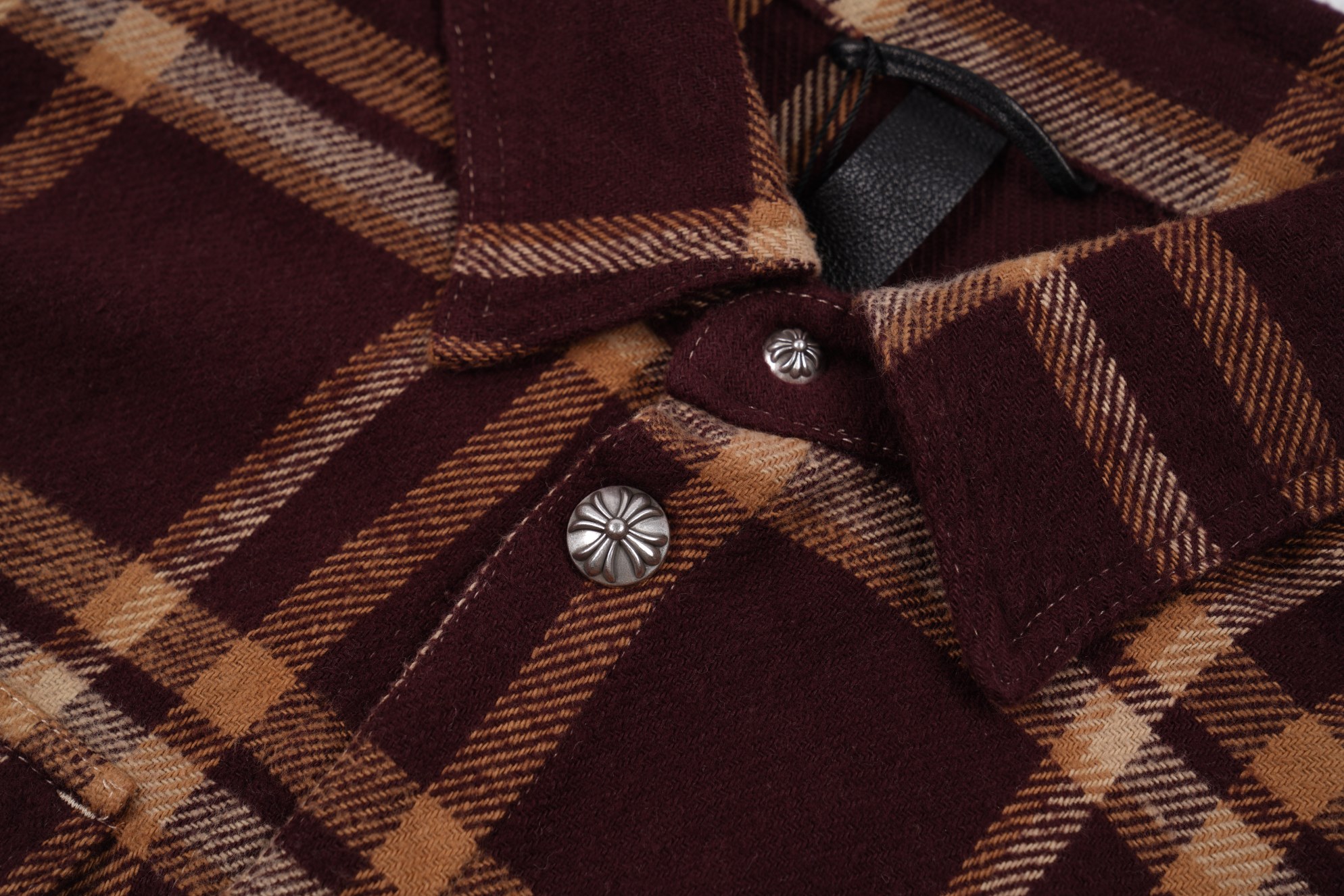 CH Chrome Hearts 22ss Flannel Plaid Shirt Jacket. 100% cotton plaid exclusive custom-woven fabric. Custom fabric production has a long lead time; minimum order is 1000 meters! Brushed feel, requires special washing treatment later (not market fabric)