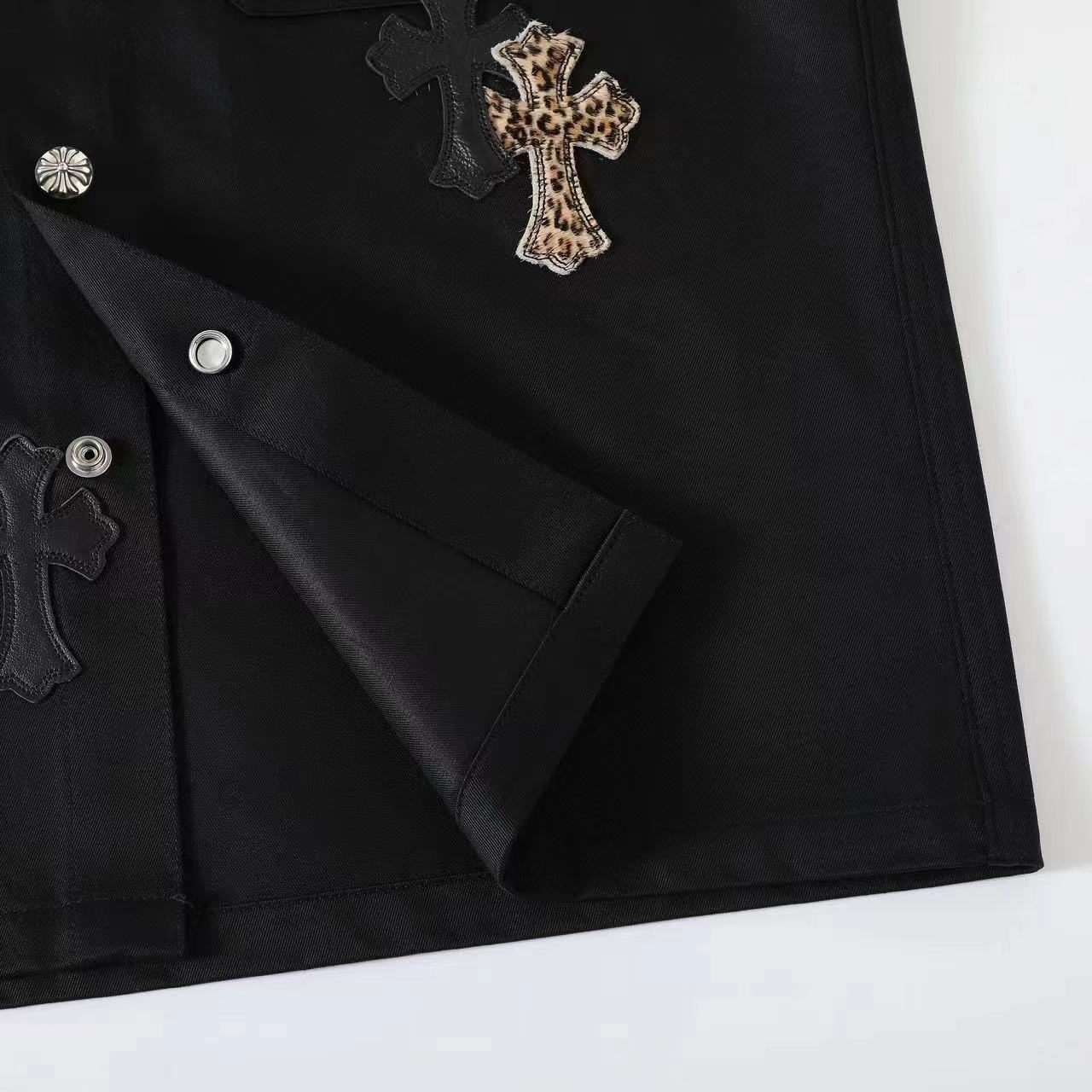CH Leopard Print Cross Black Patchwork Shirt Jacket